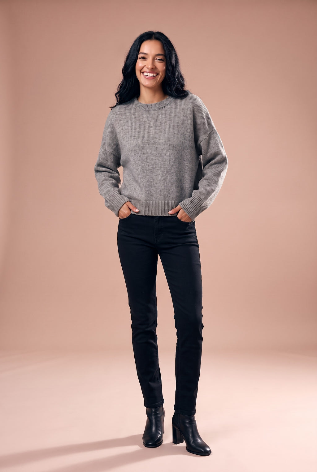 AINSLEY Oversized Crew Neck Knitted Jumper in grey, front