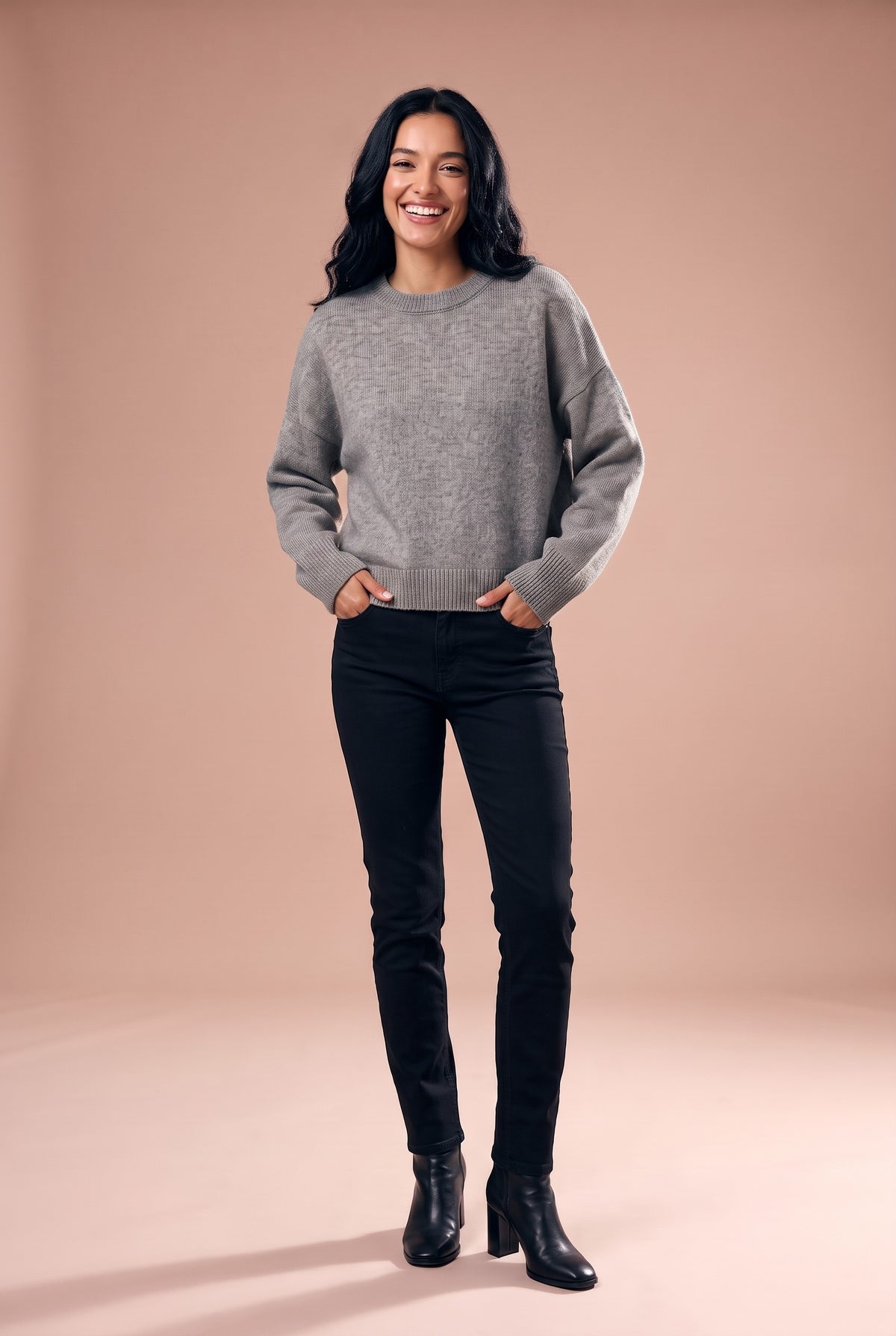 AINSLEY Oversized Crew Neck Knitted Jumper in grey, front