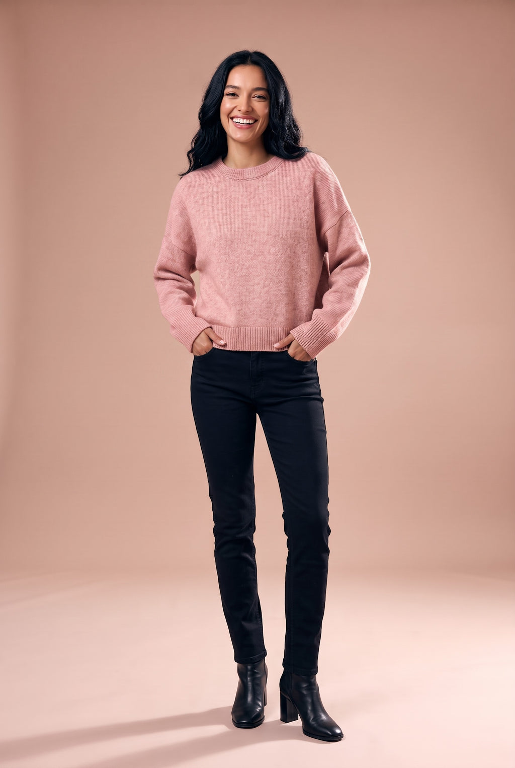 AINSLEY Oversized Crew Neck Knitted Jumper in pink, front