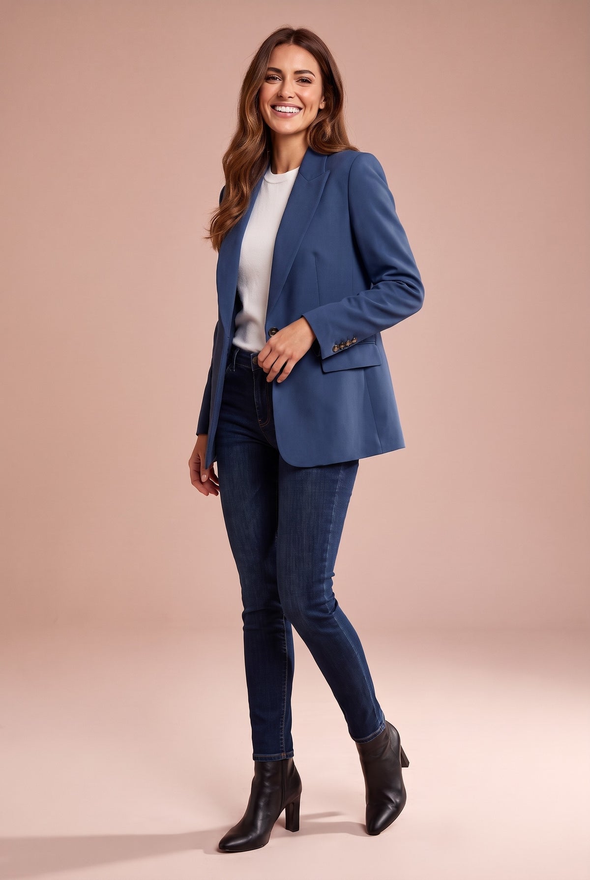 ALESSIA Single Breasted Boyfriend Blazer in dark blue, front