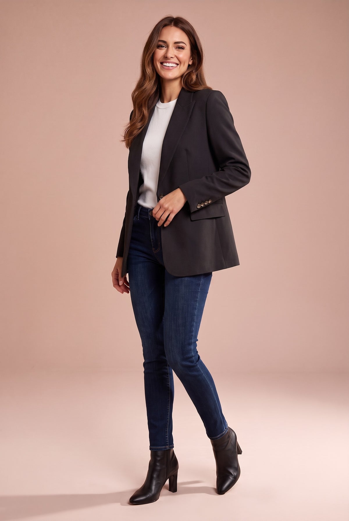 ALESSIA Single Breasted Boyfriend Blazer in black, front