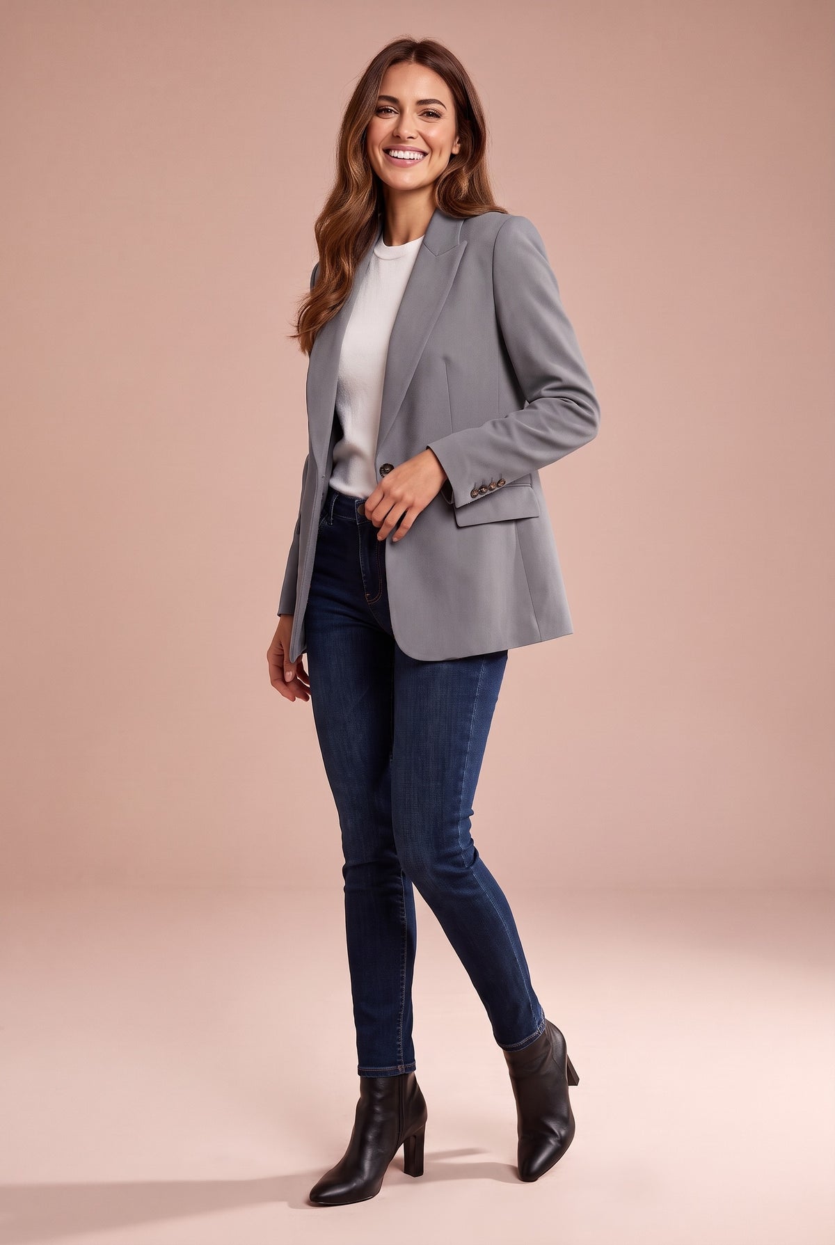 ALESSIA Single Breasted Boyfriend Blazer in grey, front