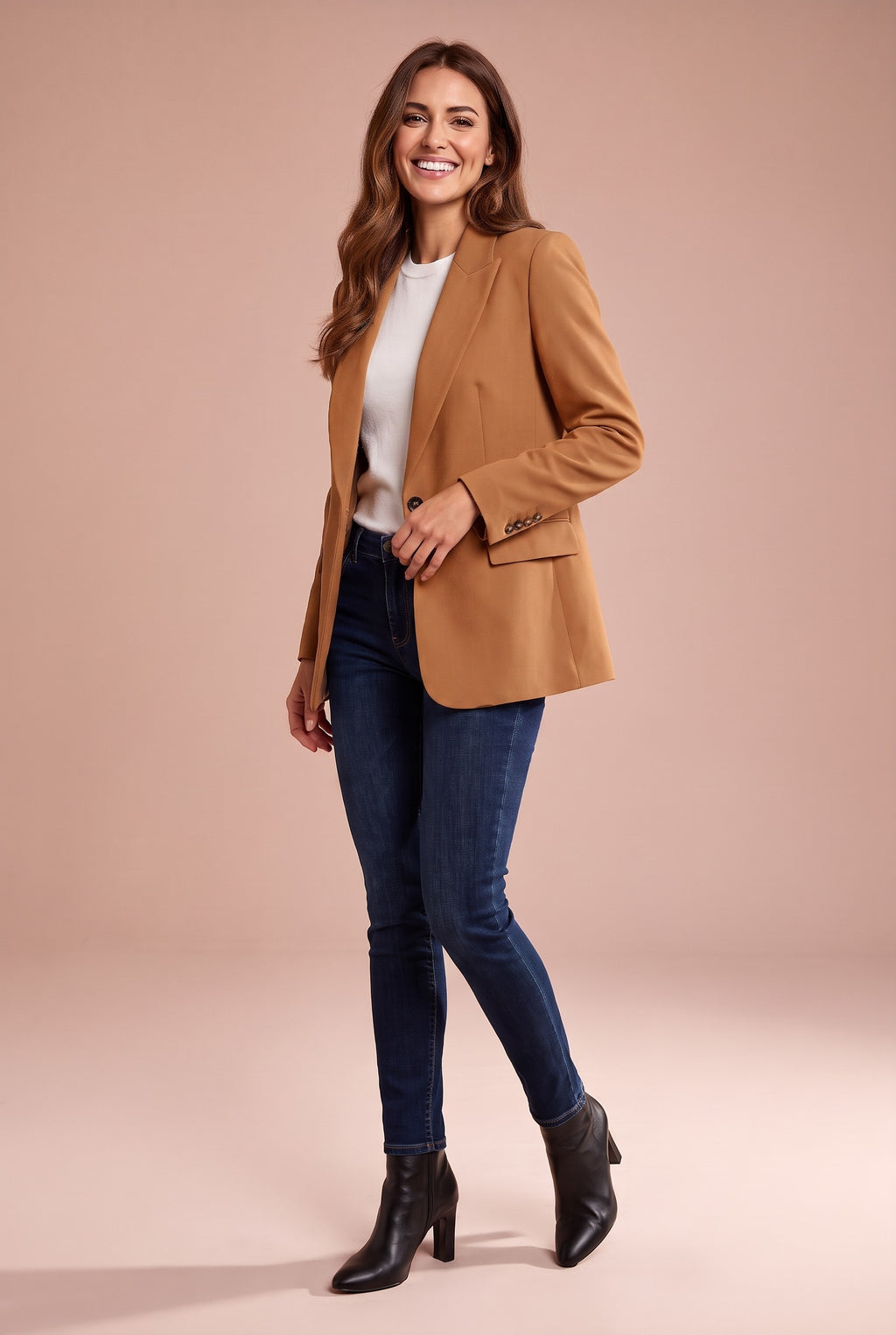 ALESSIA Single Breasted Boyfriend Blazer in khaki, front