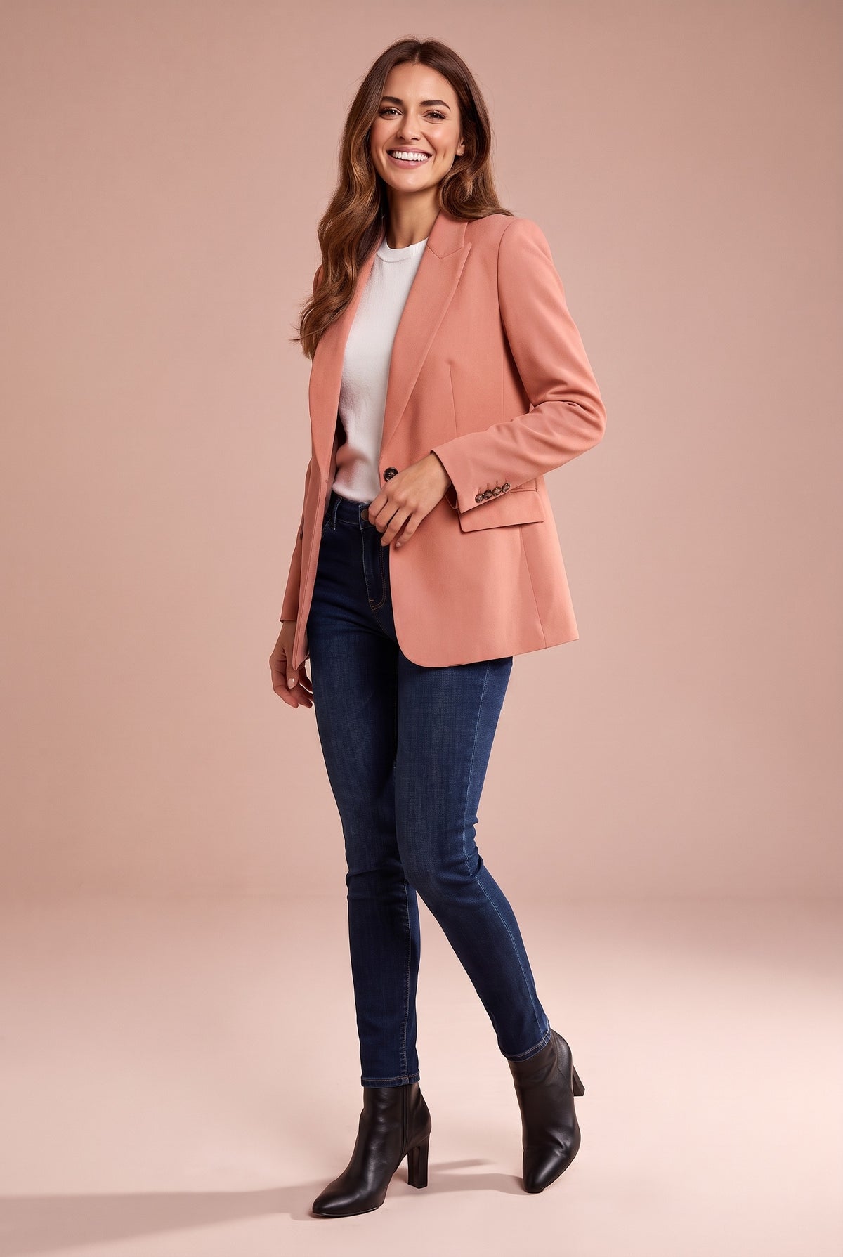 ALESSIA Single Breasted Boyfriend Blazer in pink, front