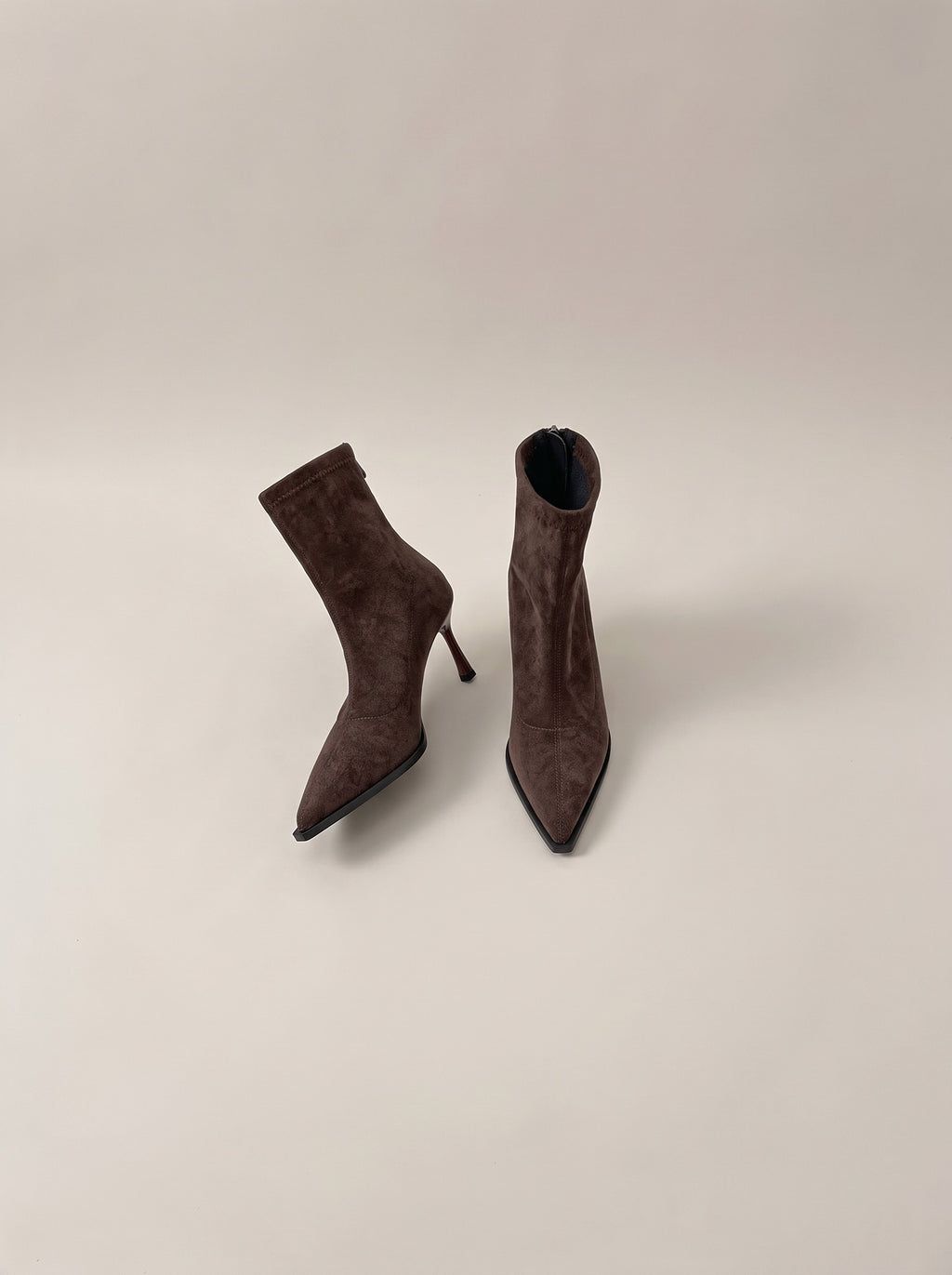 ALINA Pointed Toe Faux Suede Stiletto Ankle Boots in brown, front