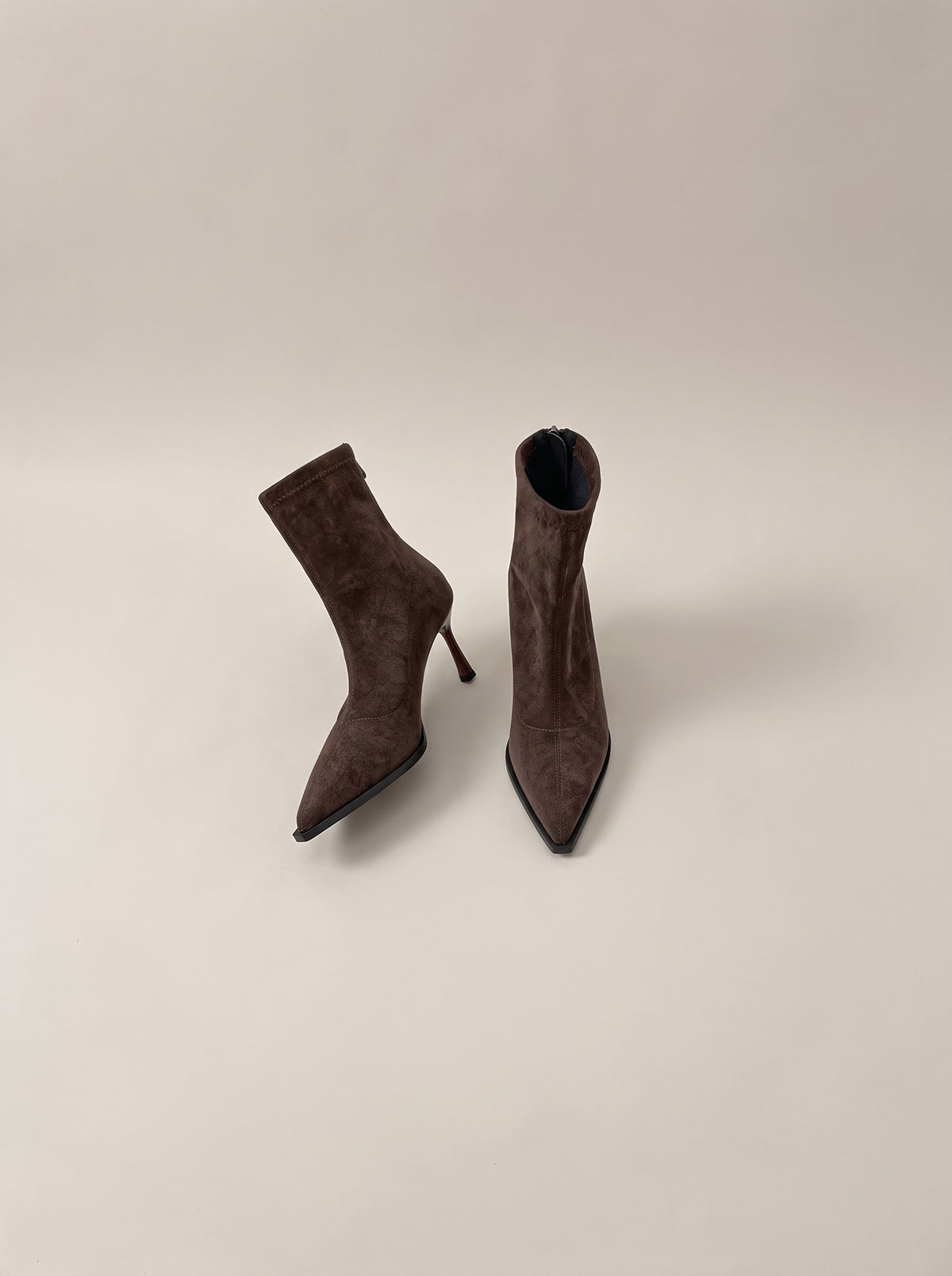 ALINA Pointed Toe Faux Suede Stiletto Ankle Boots in brown, front