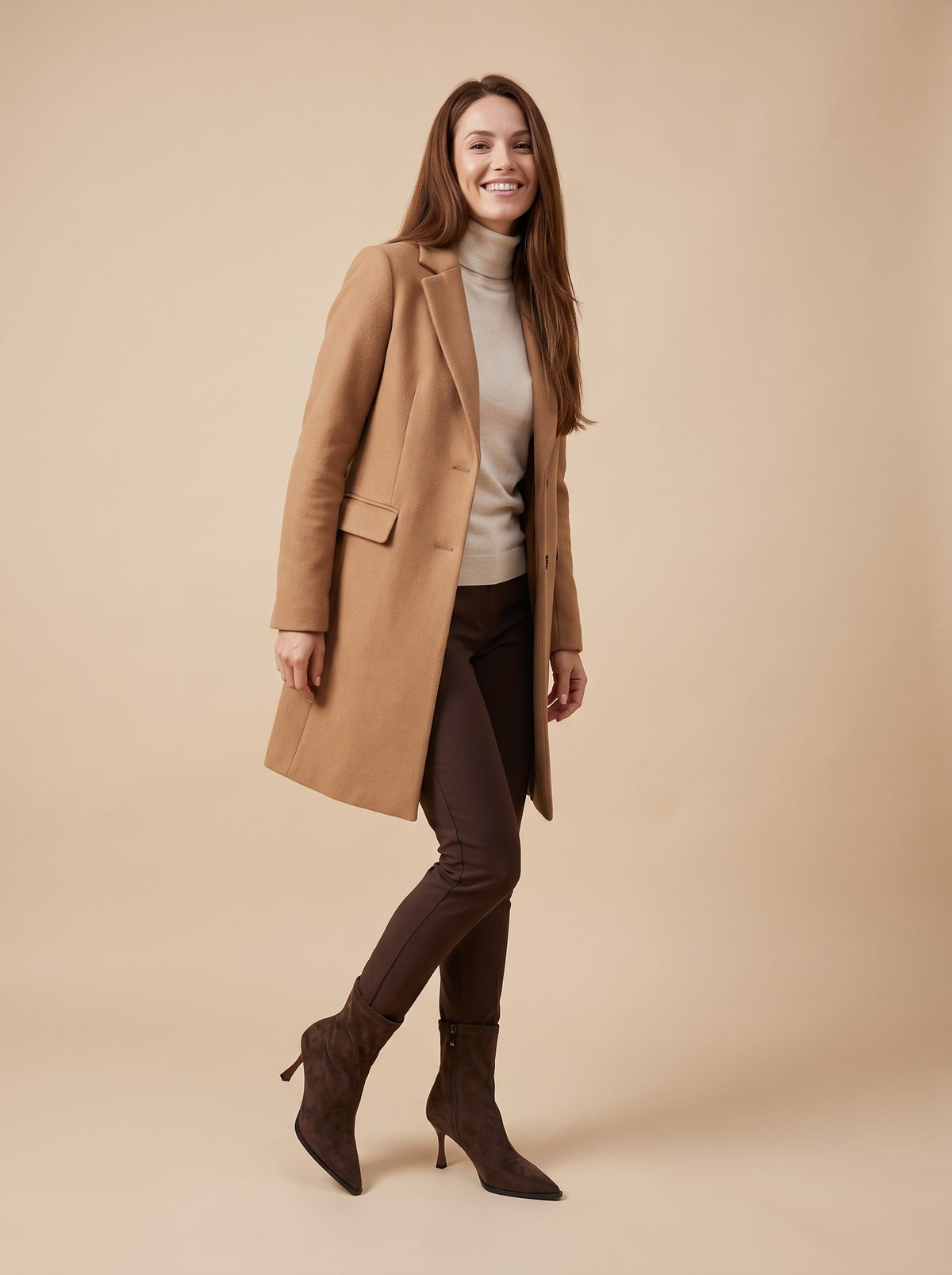 ALINA Pointed Toe Faux Suede Stiletto Ankle Boots, worn full length