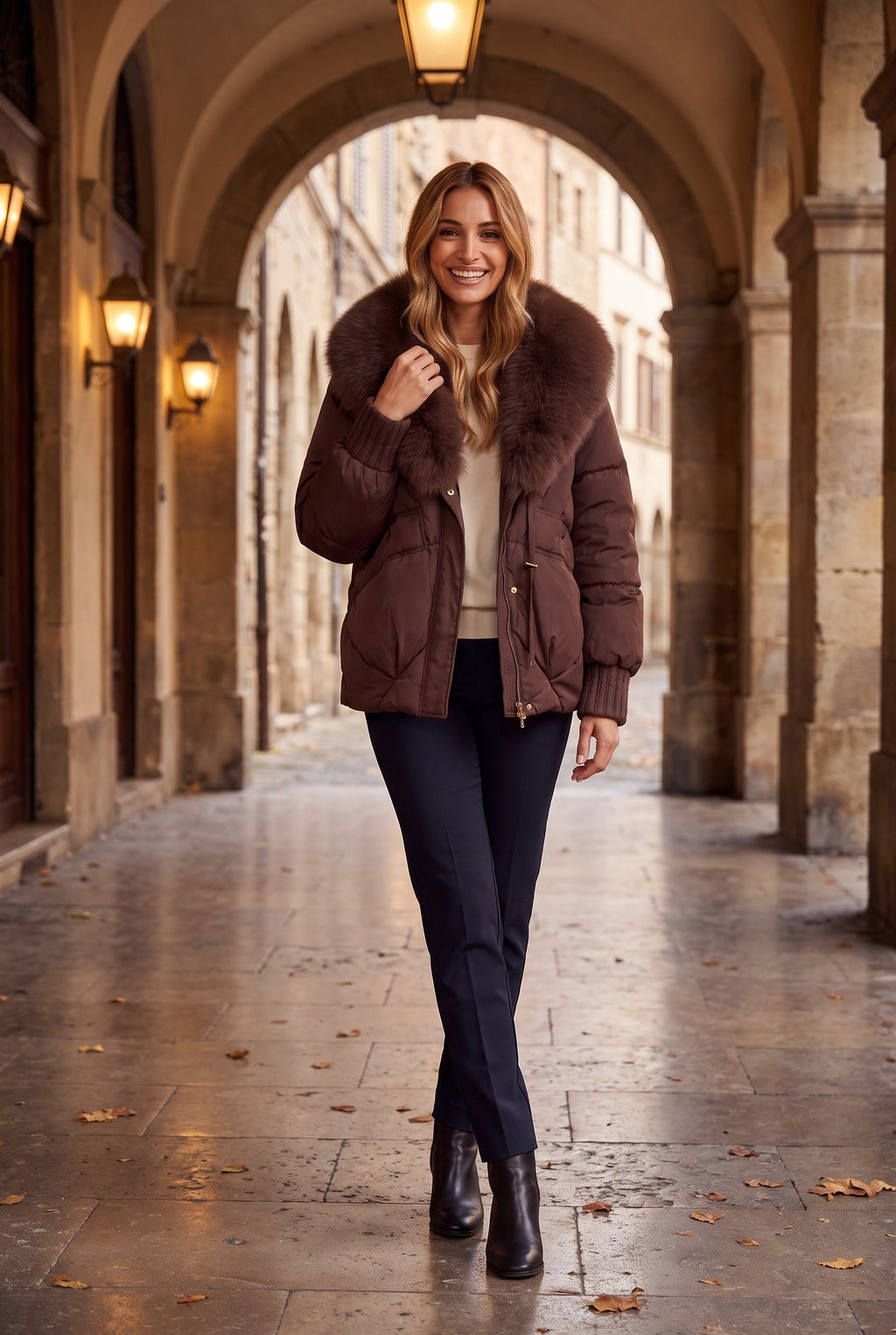ANTHEIA Detachable Faux Fur Collar Puffer Coat, lifestyle
