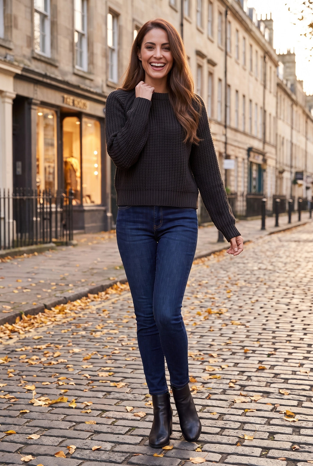 ARABELLA Chunky Knit Puff Sleeve Jumper, lifestyle