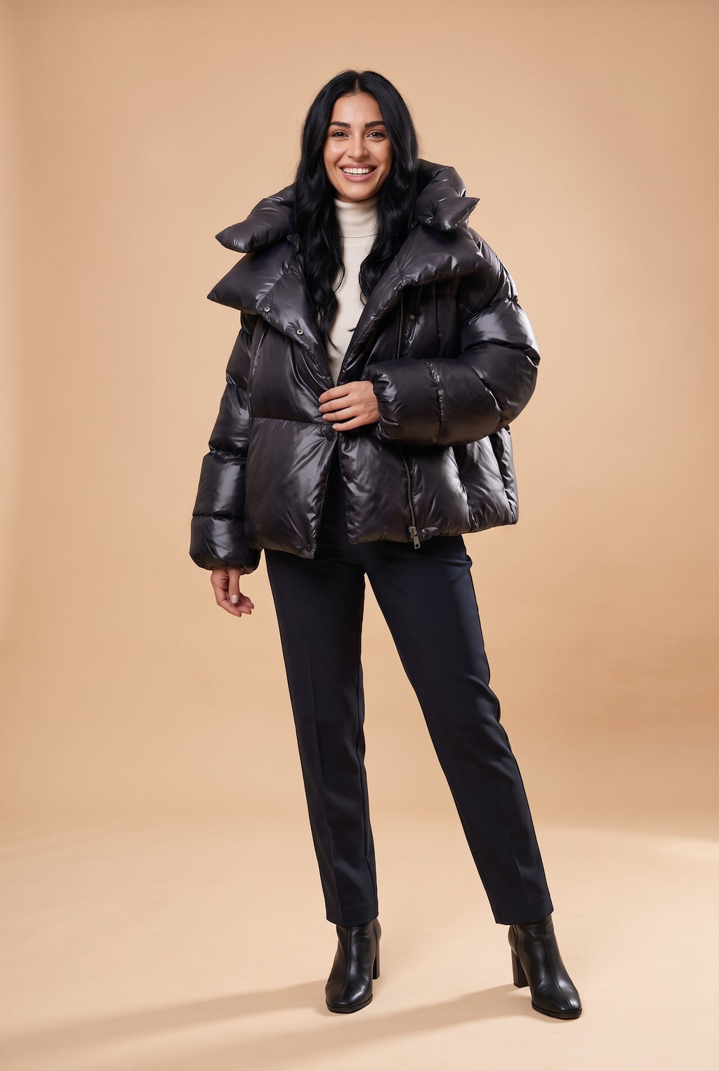 ARWEN Oversized Hooded Cropped Puffer Jacket in black