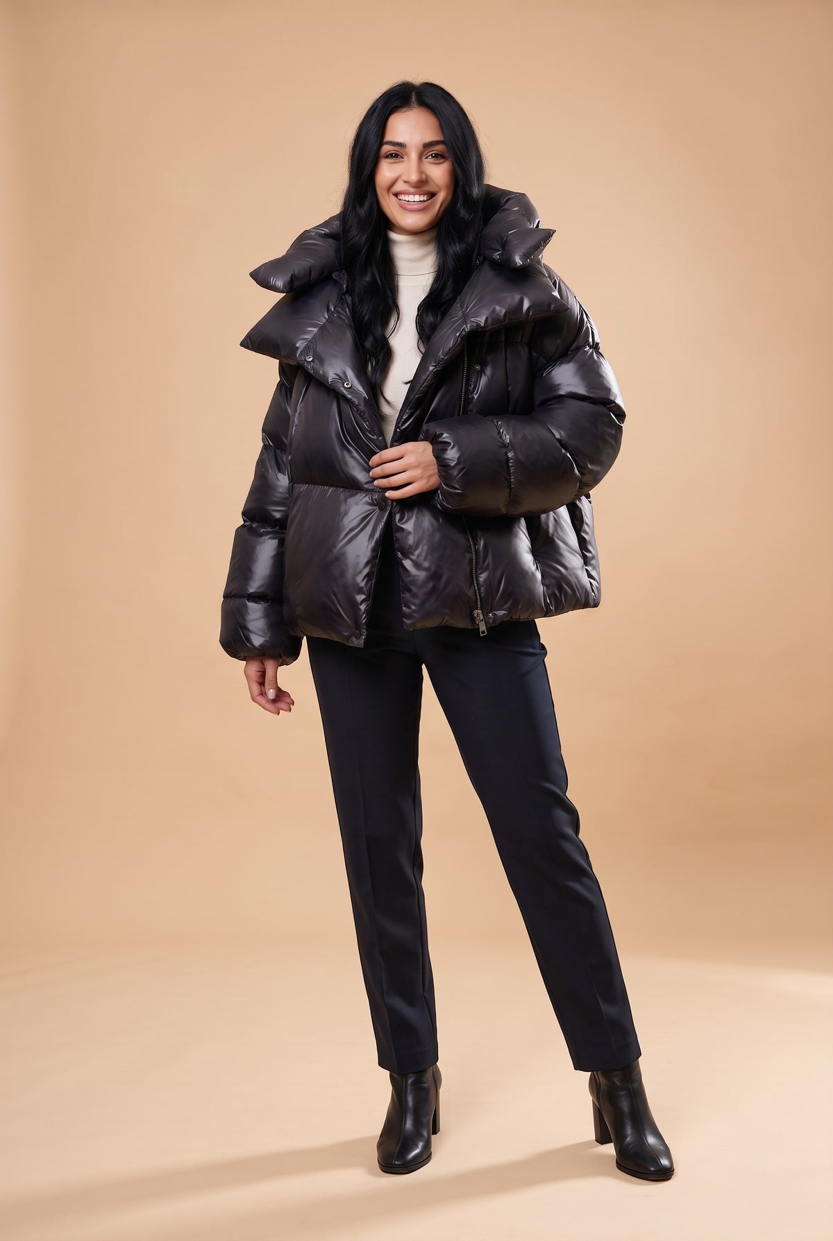 ARWEN Oversized Hooded Cropped Puffer Jacket in black