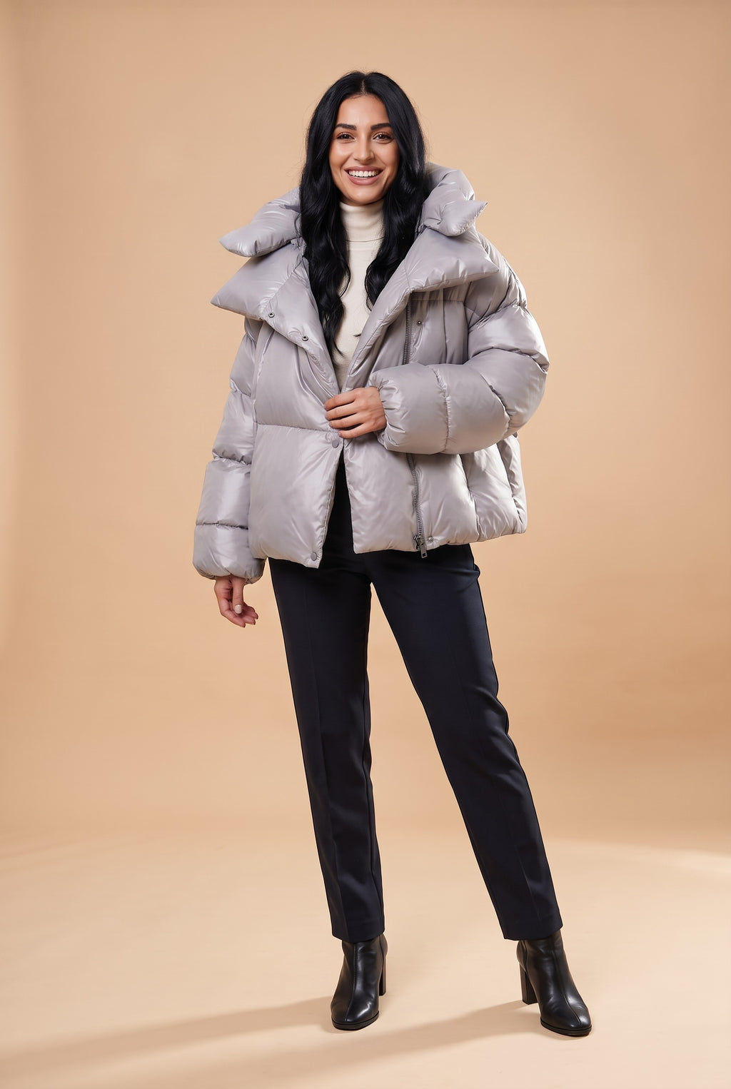 ARWEN Oversized Hooded Cropped Puffer Jacket in grey