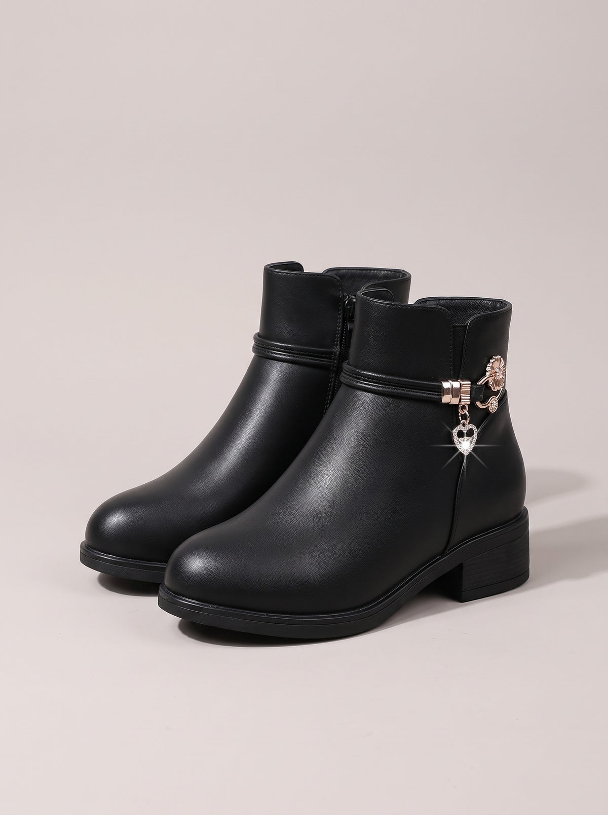 ASTARTE Embellished Low Heel Ankle Boots in black, front