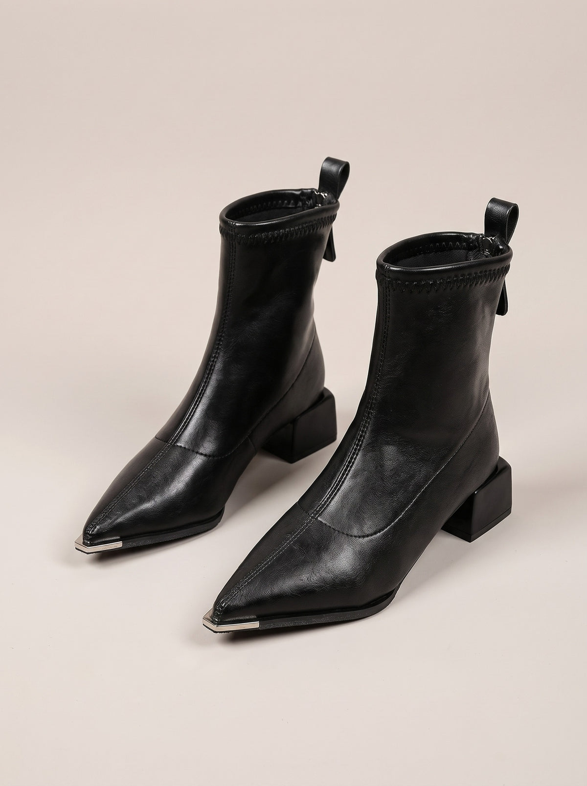 AURELLE Pointed Toe Block Heel Ankle Boots in black, front