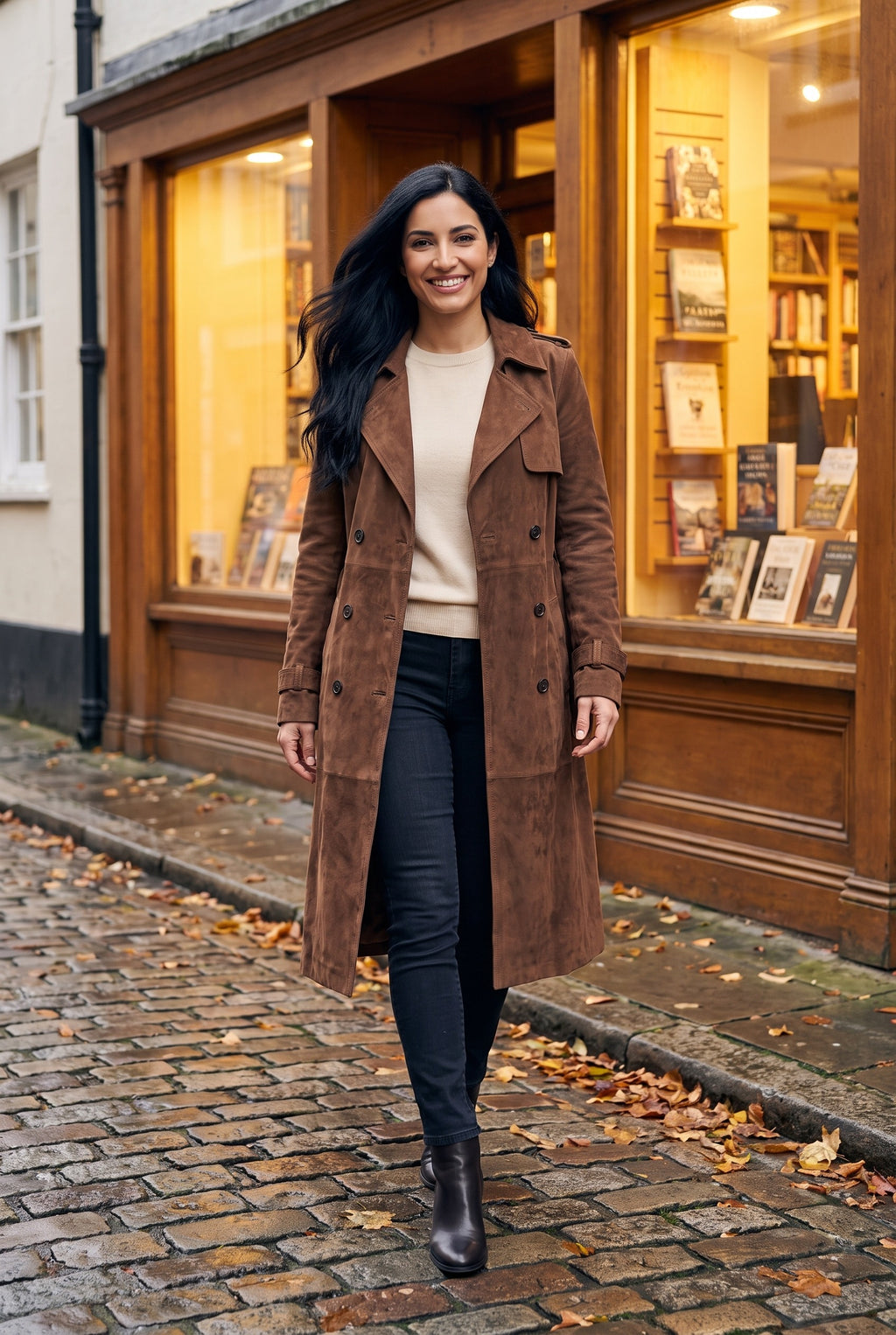 BAILEY Belted Faux Suede Trench Coat, lifestyle