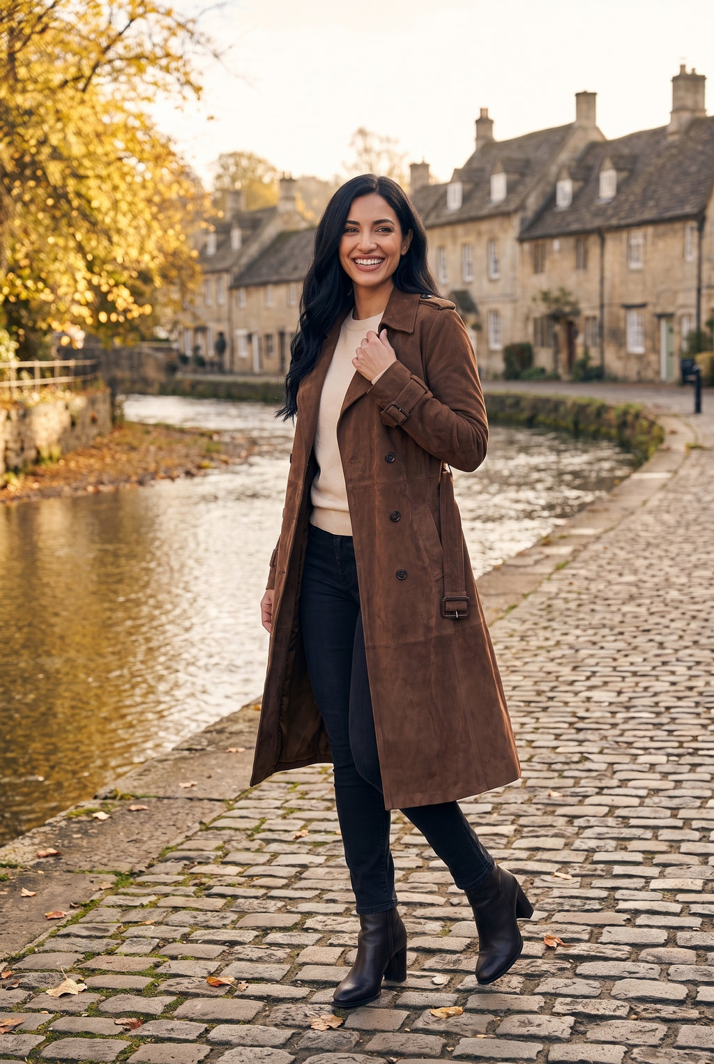BAILEY Belted Faux Suede Trench Coat, lifestyle