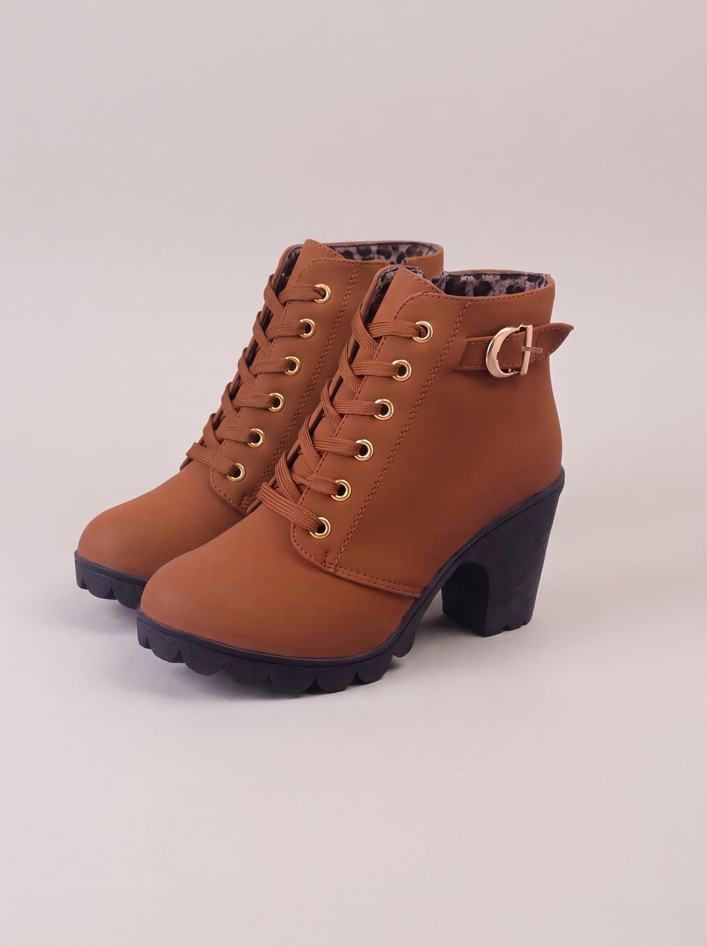 BELLA Lace Up Faux Suede Heeled Ankle Boots in yellow, front