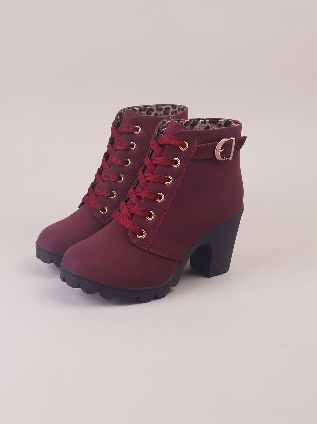 BELLA Lace Up Faux Suede Heeled Ankle Boots in red, front
