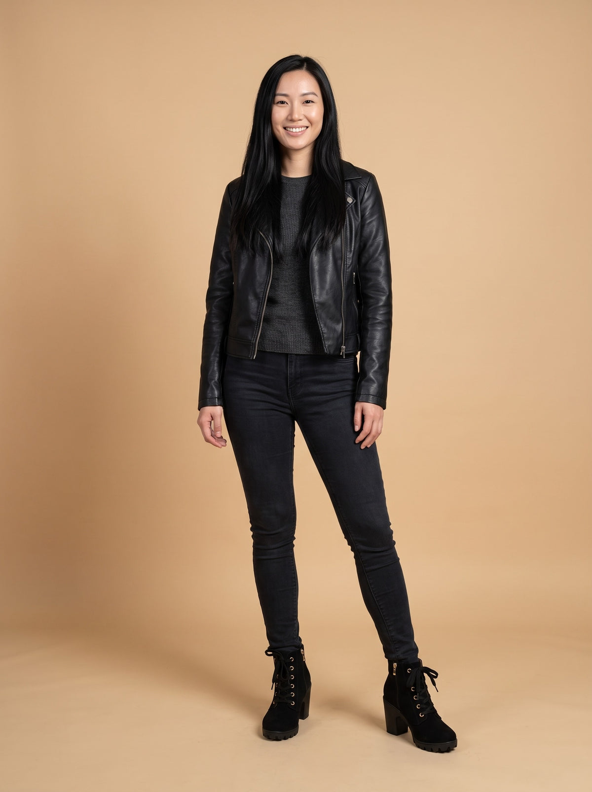 BELLA Lace Up Faux Suede Heeled Ankle Boots, worn full length
