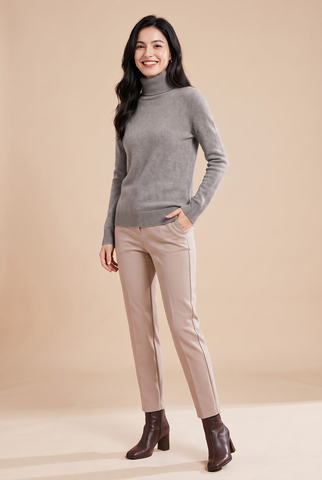 BIANCA Fine Knit Roll Neck Jumper in grey, front