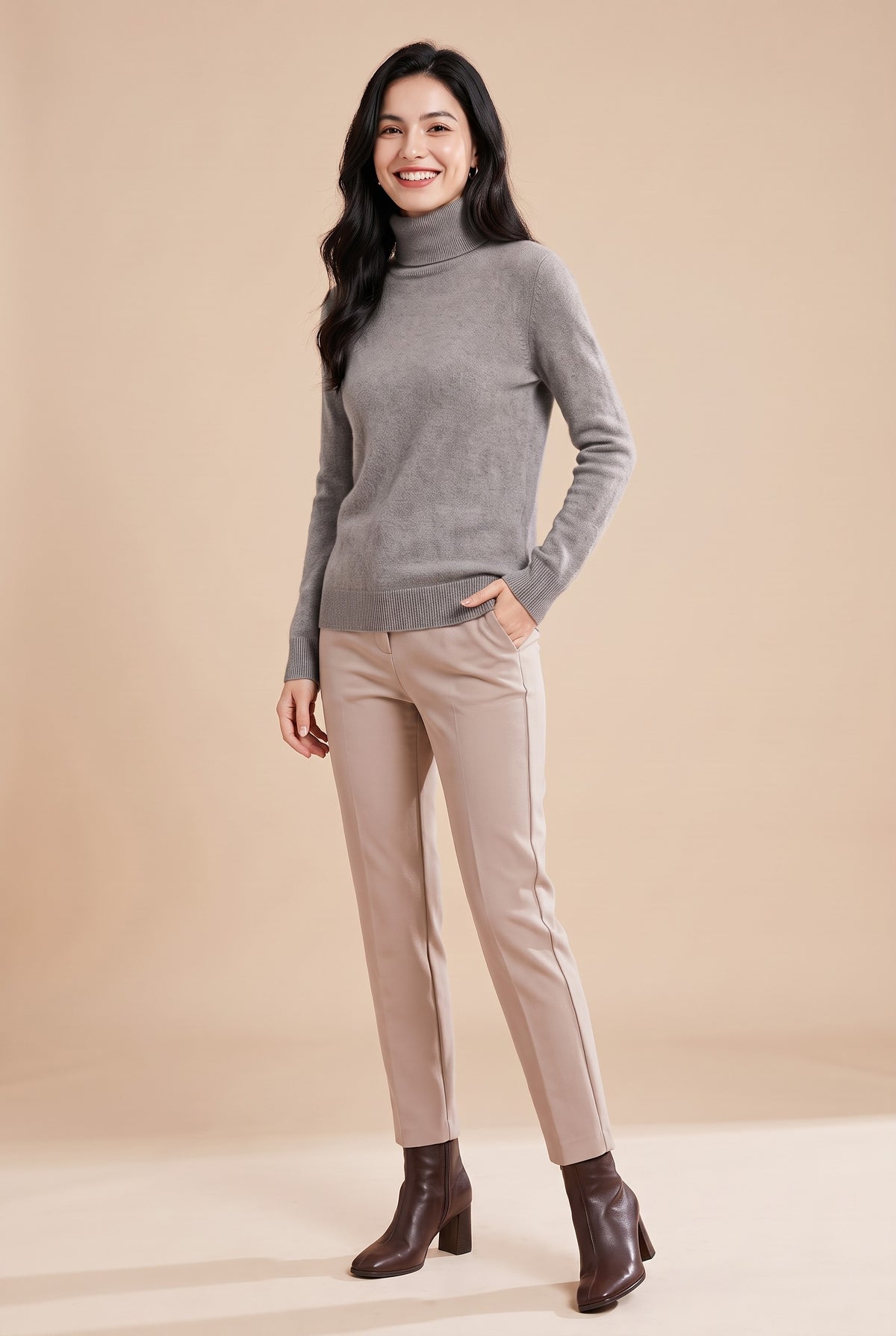 BIANCA Fine Knit Roll Neck Jumper in grey, front