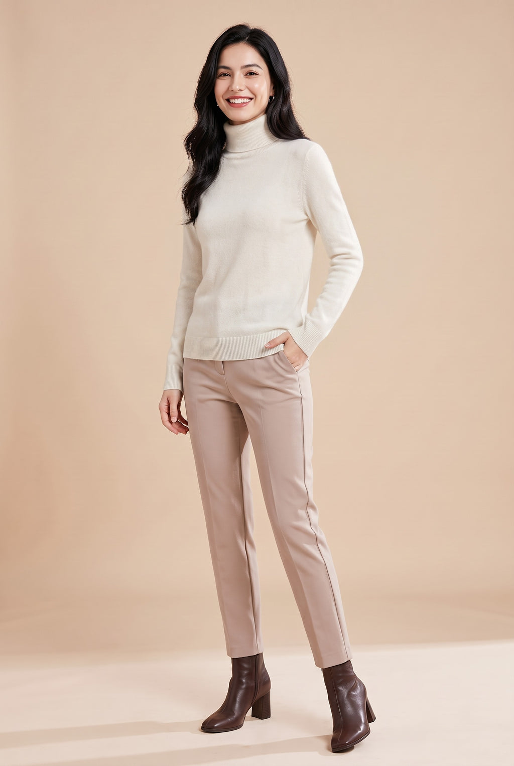 BIANCA Fine Knit Roll Neck Jumper in white, front