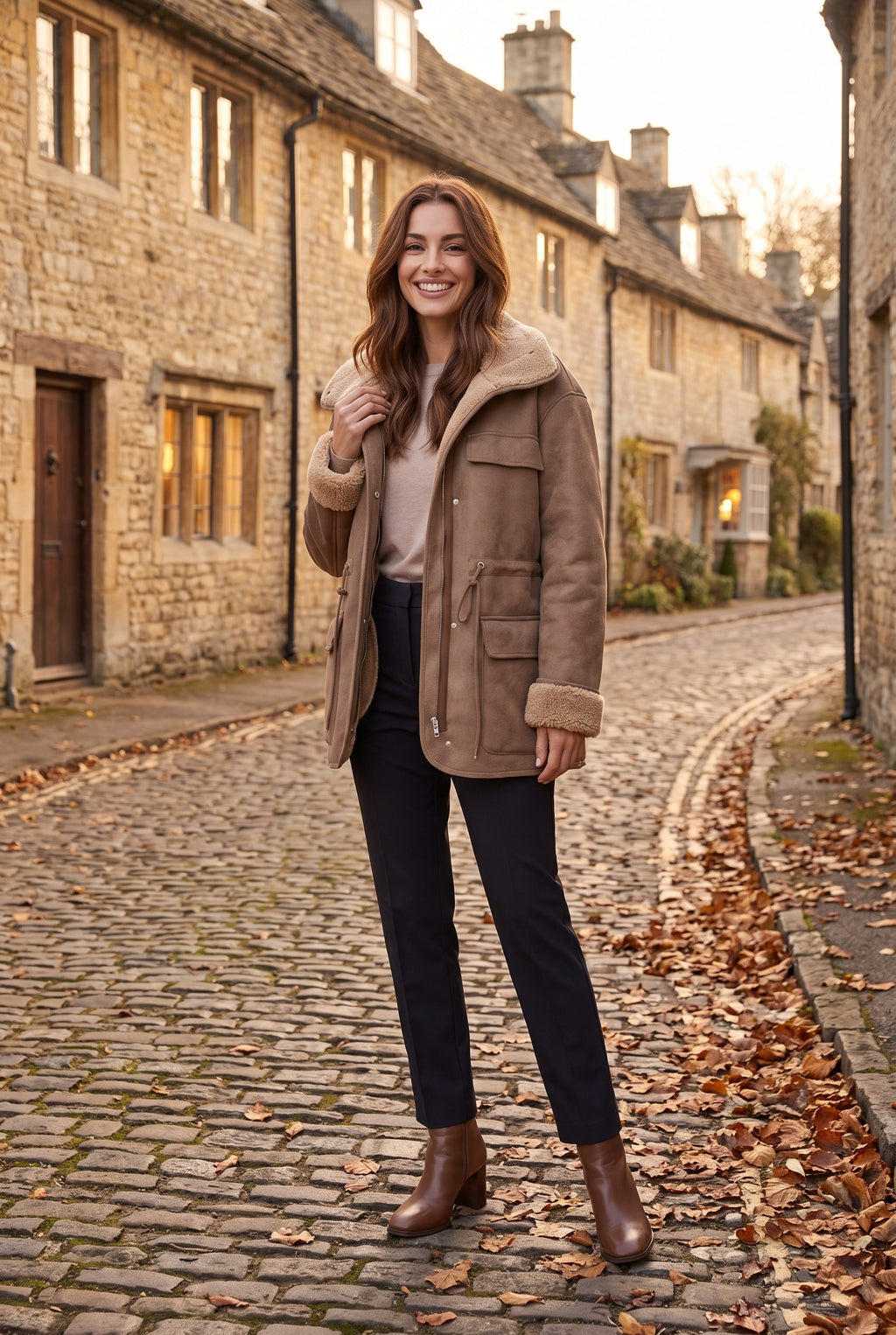 BLAIR Faux Shearling Suedette Aviator Jacket, lifestyle