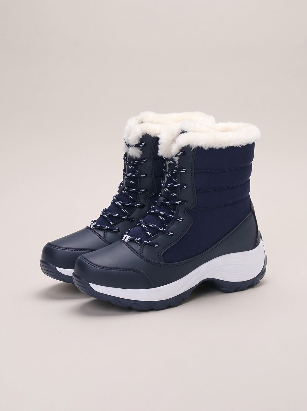 BRIELLE Lace Up Faux Fur Lined Snow Boots in blue, front