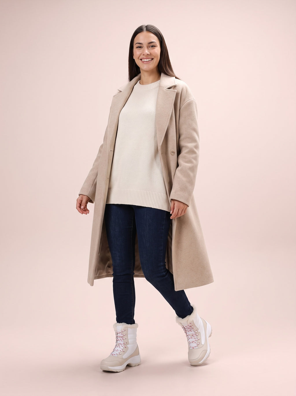 BRIELLE Lace Up Faux Fur Lined Snow Boots, worn full length
