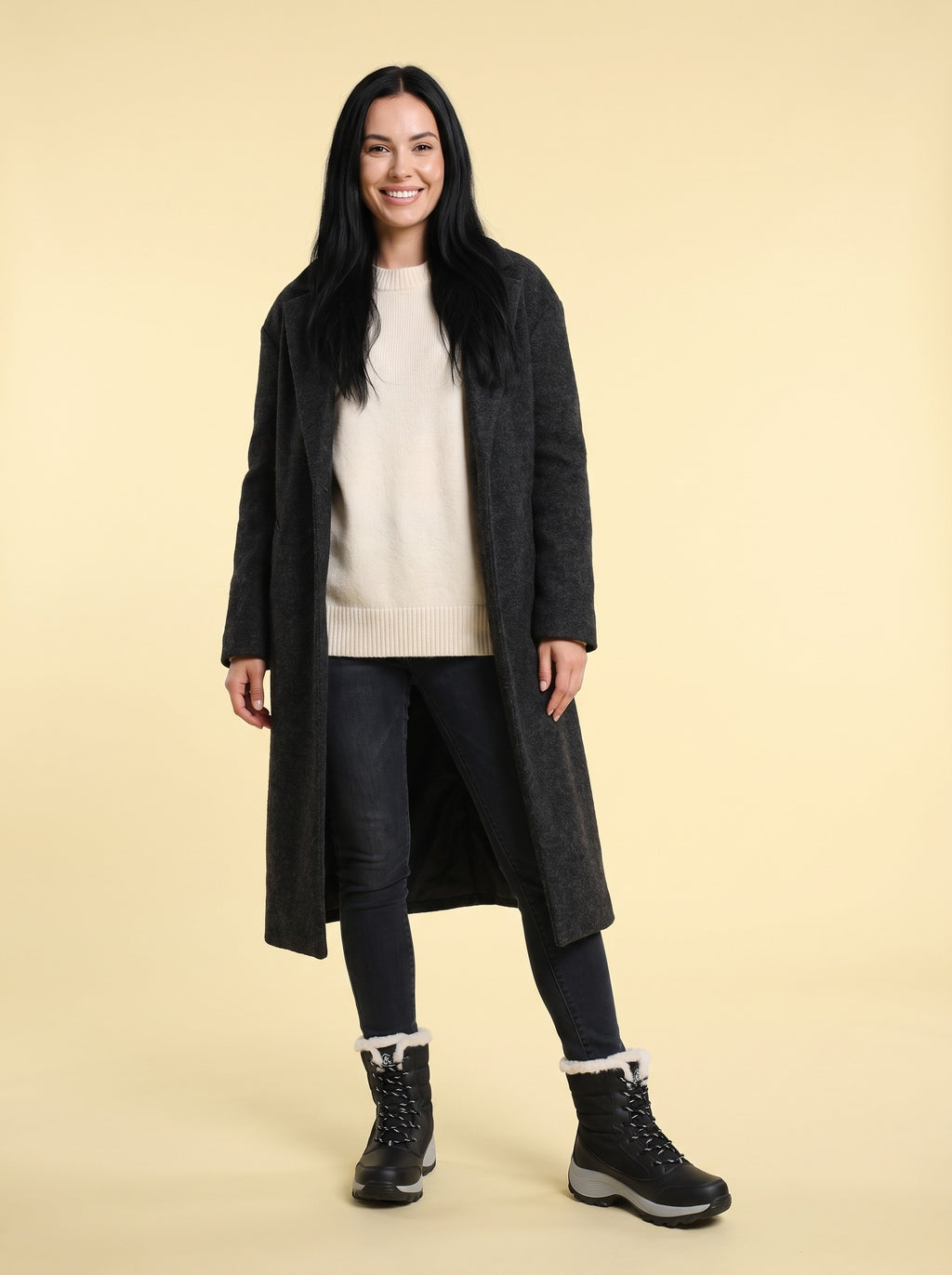 BRIELLE Lace Up Faux Fur Lined Snow Boots, worn full length