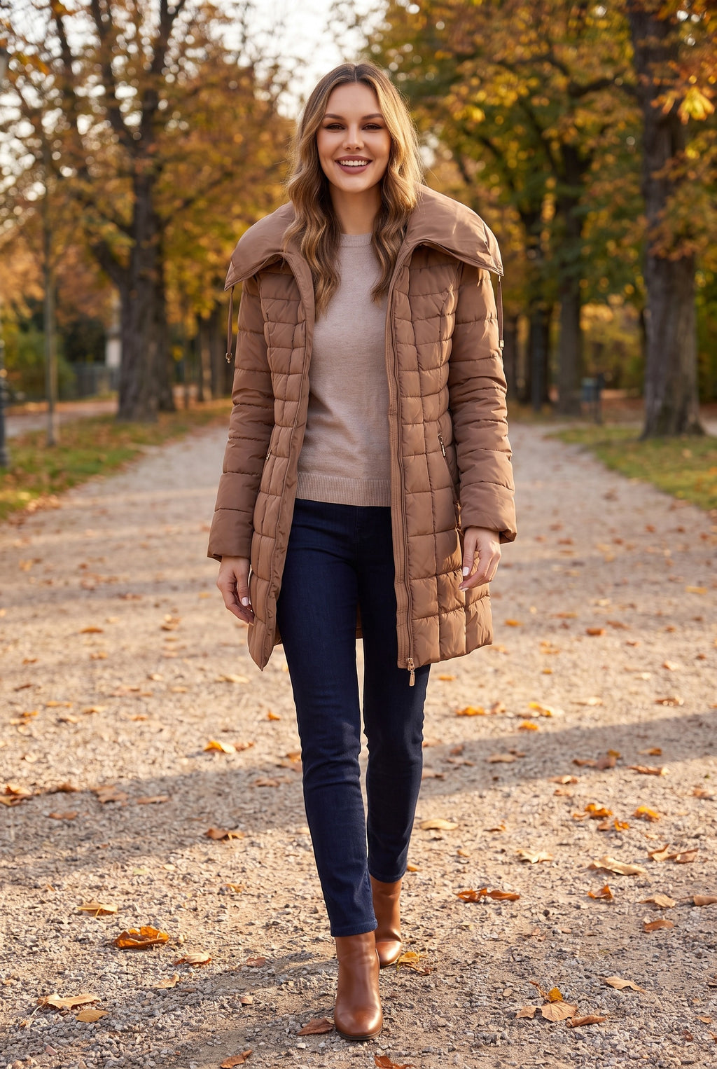 BRIGID Belted Quilted Hooded Puffer Coat, lifestyle