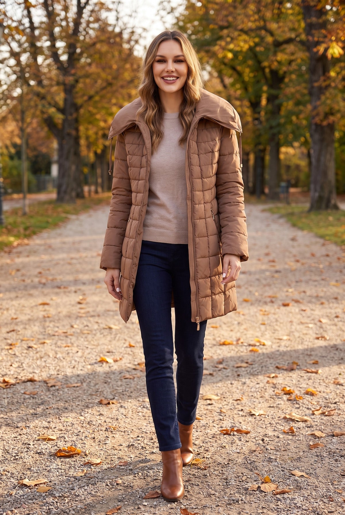 BRIGID Belted Quilted Hooded Puffer Coat, lifestyle
