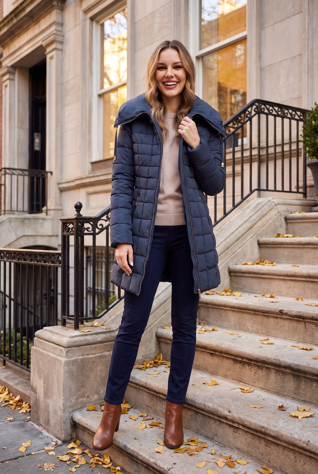BRIGID Belted Quilted Hooded Puffer Coat, lifestyle
