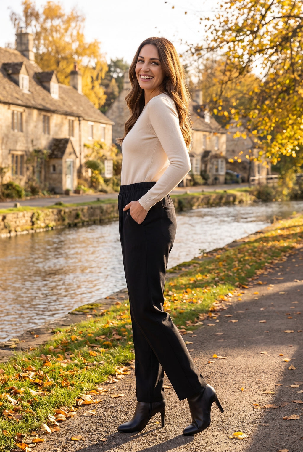 BRIONY Elasticated Waist Straight Leg Trousers, lifestyle