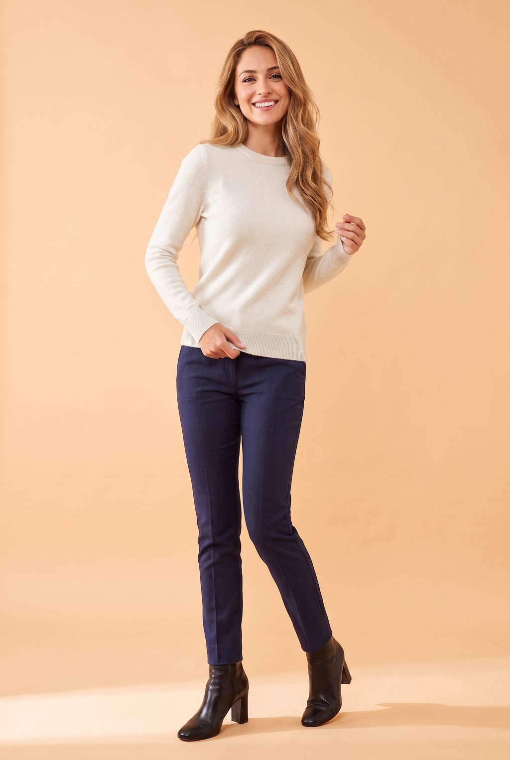 CALLIE Fine Knit Crew Neck Jumper in off-white, front