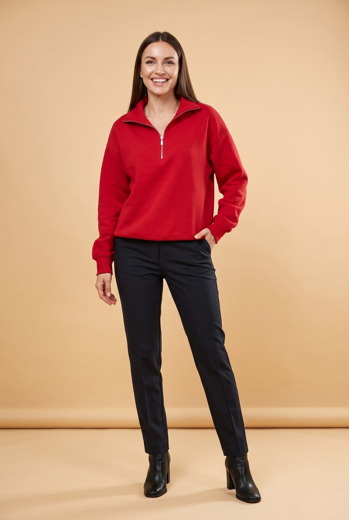 CAMILA Half Zip Collared Jumper in red