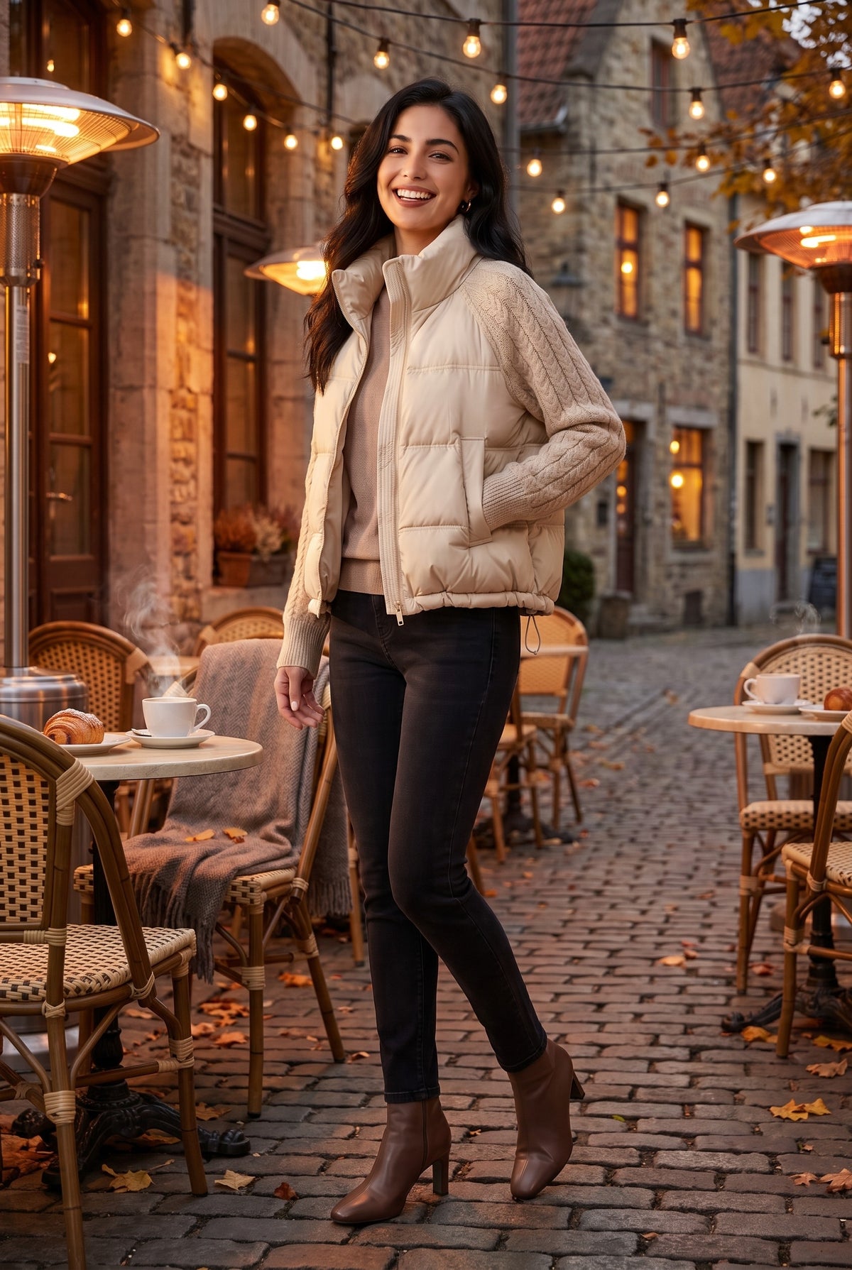 CARYS Cable Knit Sleeve Cropped Puffer Jacket, lifestyle