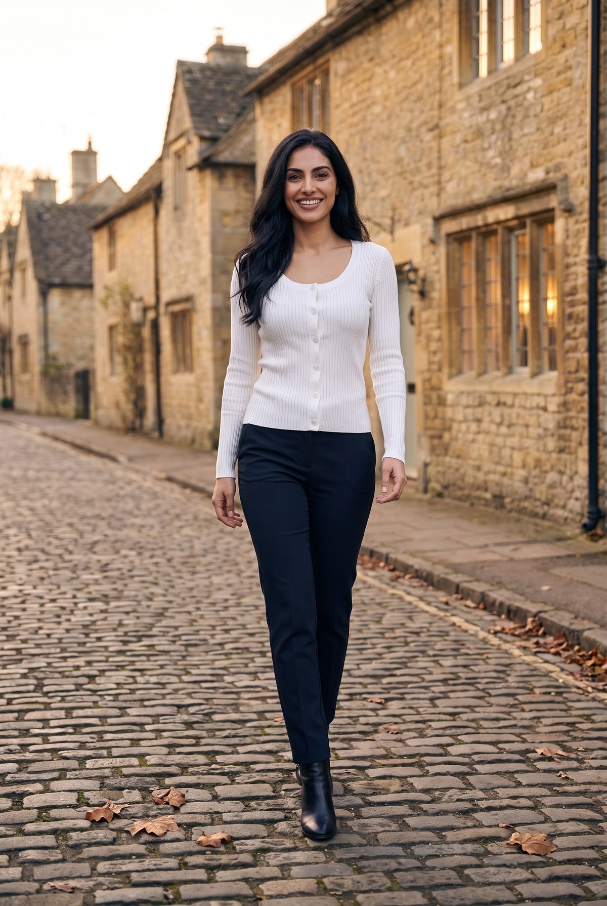 CATRIN Ribbed Button Neck Jumper, lifestyle