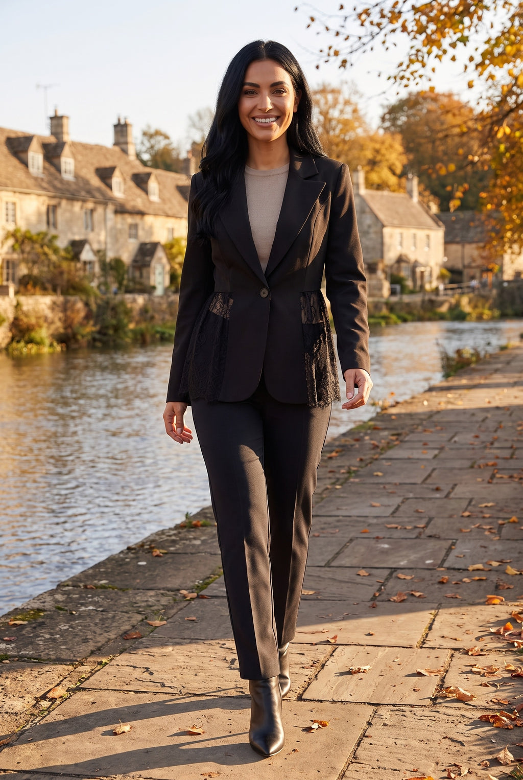 CELESTINA Lace Trim Fitted Blazer, lifestyle