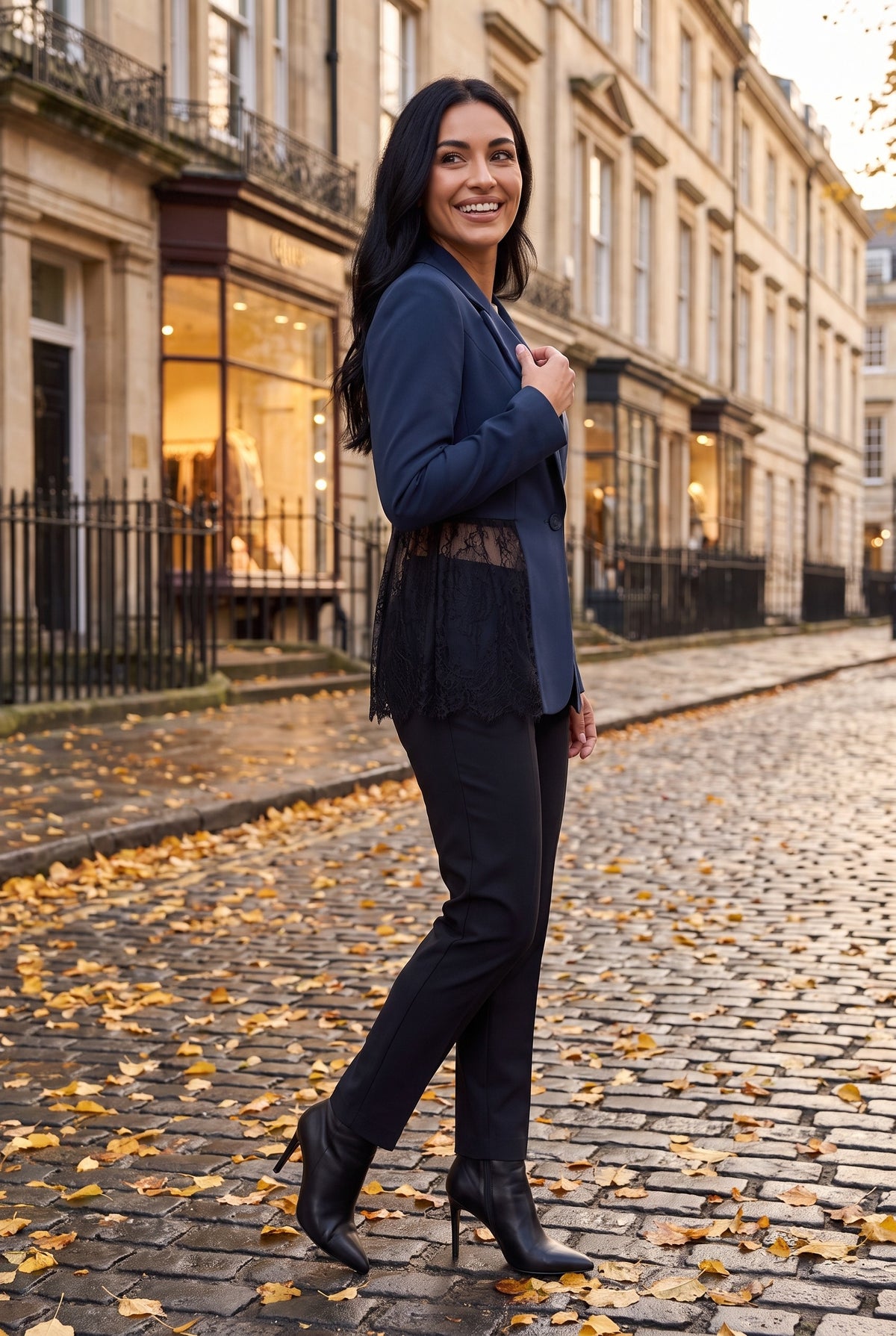 CELESTINA Lace Trim Fitted Blazer, lifestyle