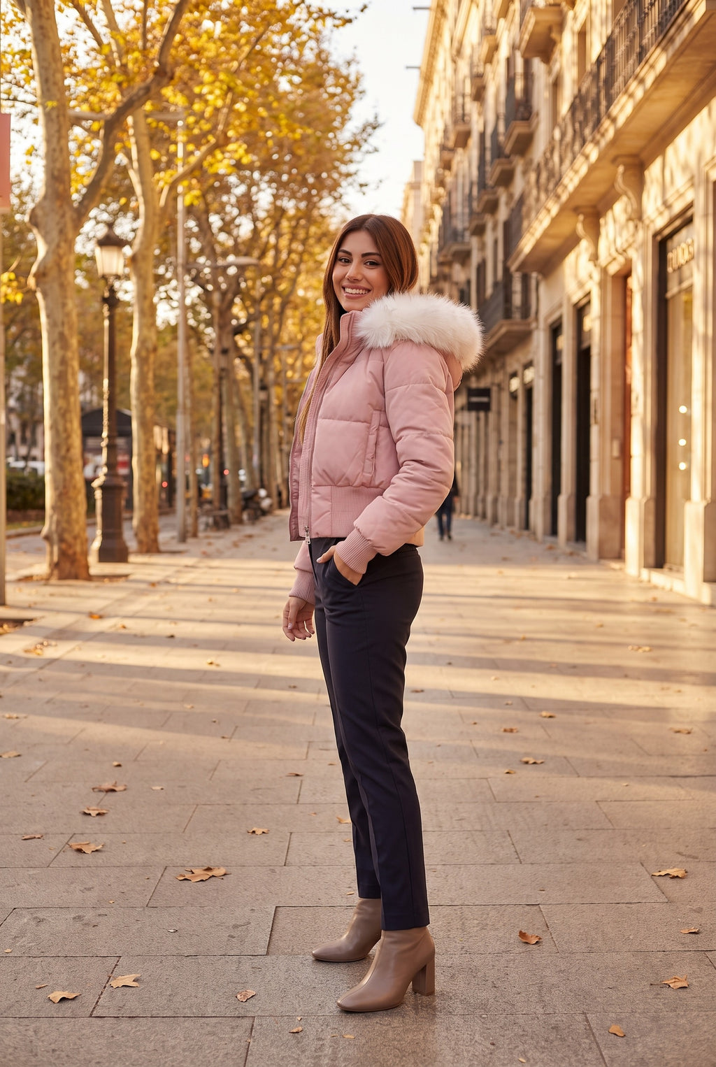 CHIONE Faux Fur Hooded Cropped Puffer Jacket, lifestyle