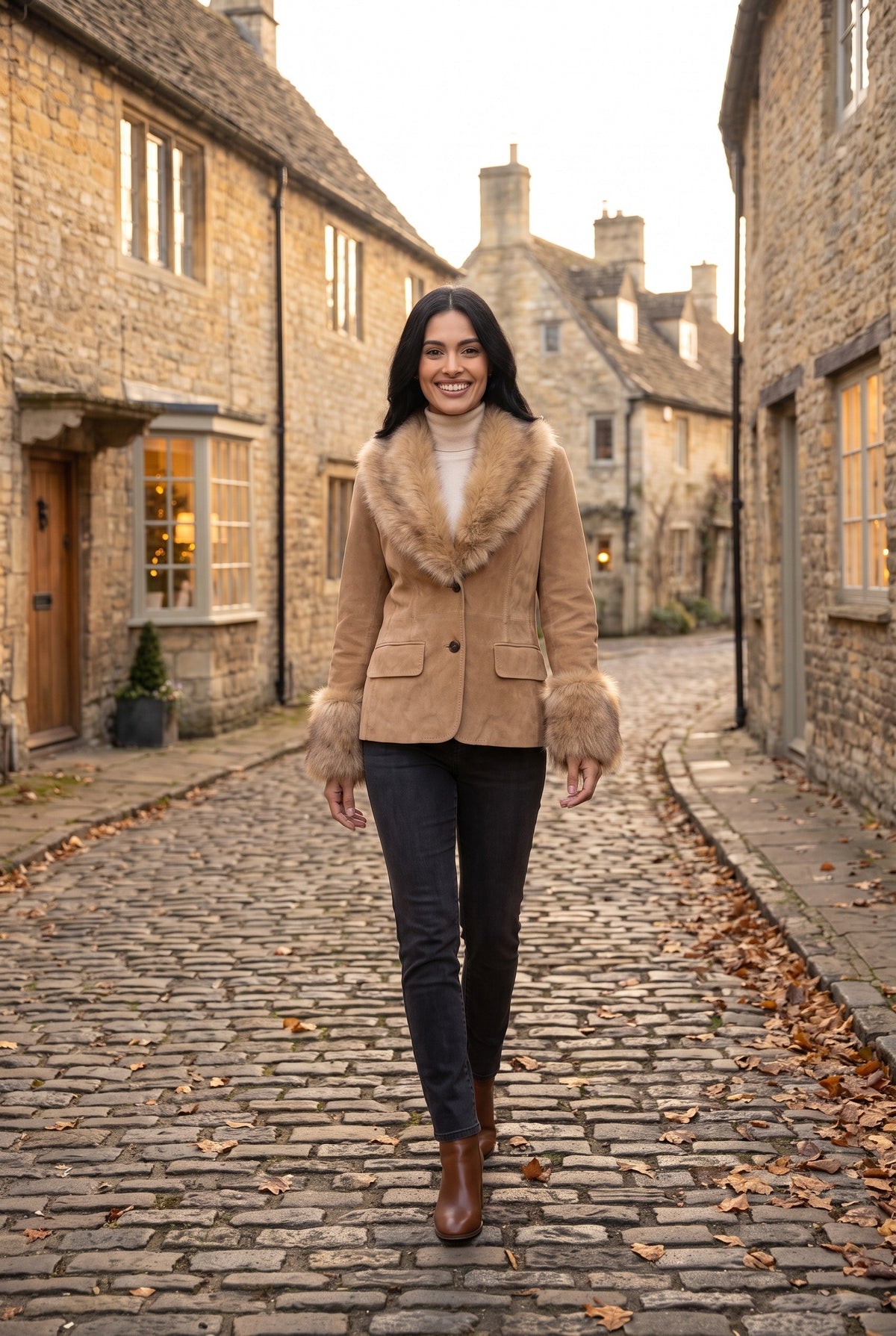 CLEMMIE Faux Fur Trim Suedette Jacket, lifestyle