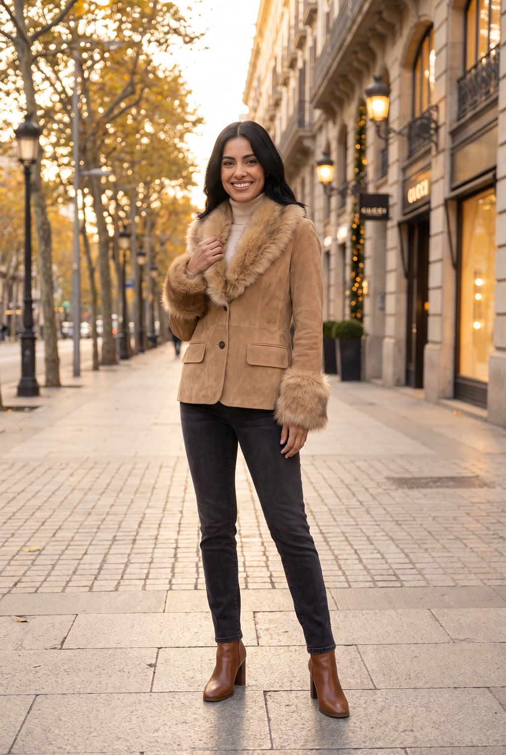 CLEMMIE Faux Fur Trim Suedette Jacket, lifestyle