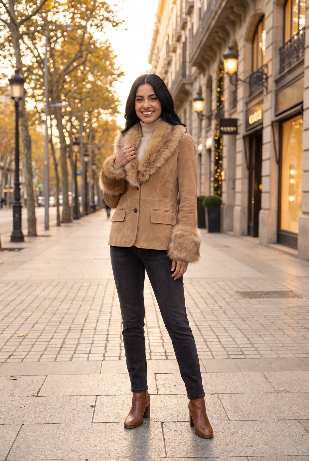 CLEMMIE Faux Fur Trim Suedette Jacket, lifestyle
