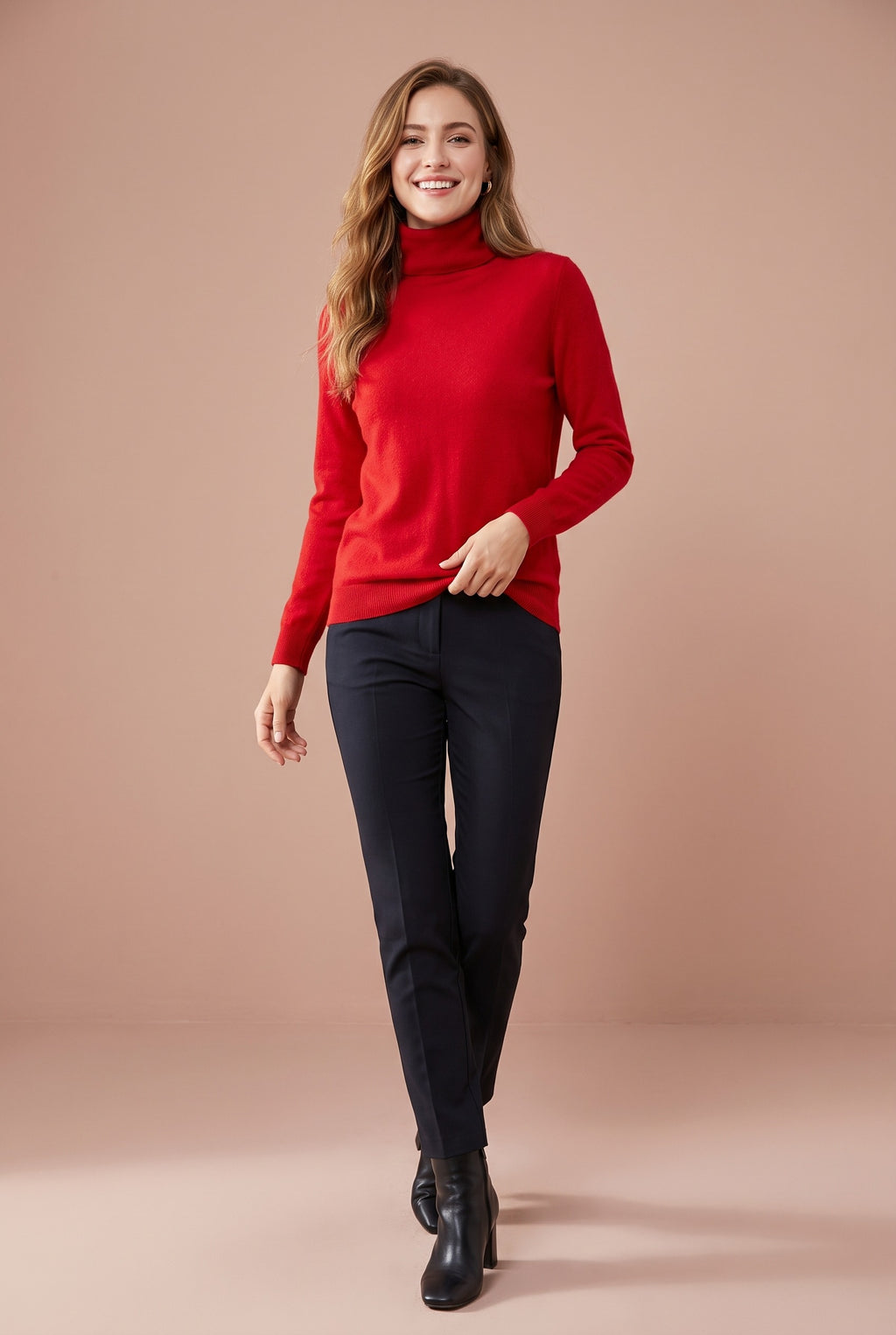 DAHLIA Merino Wool Mock Neck Jumper in red, front