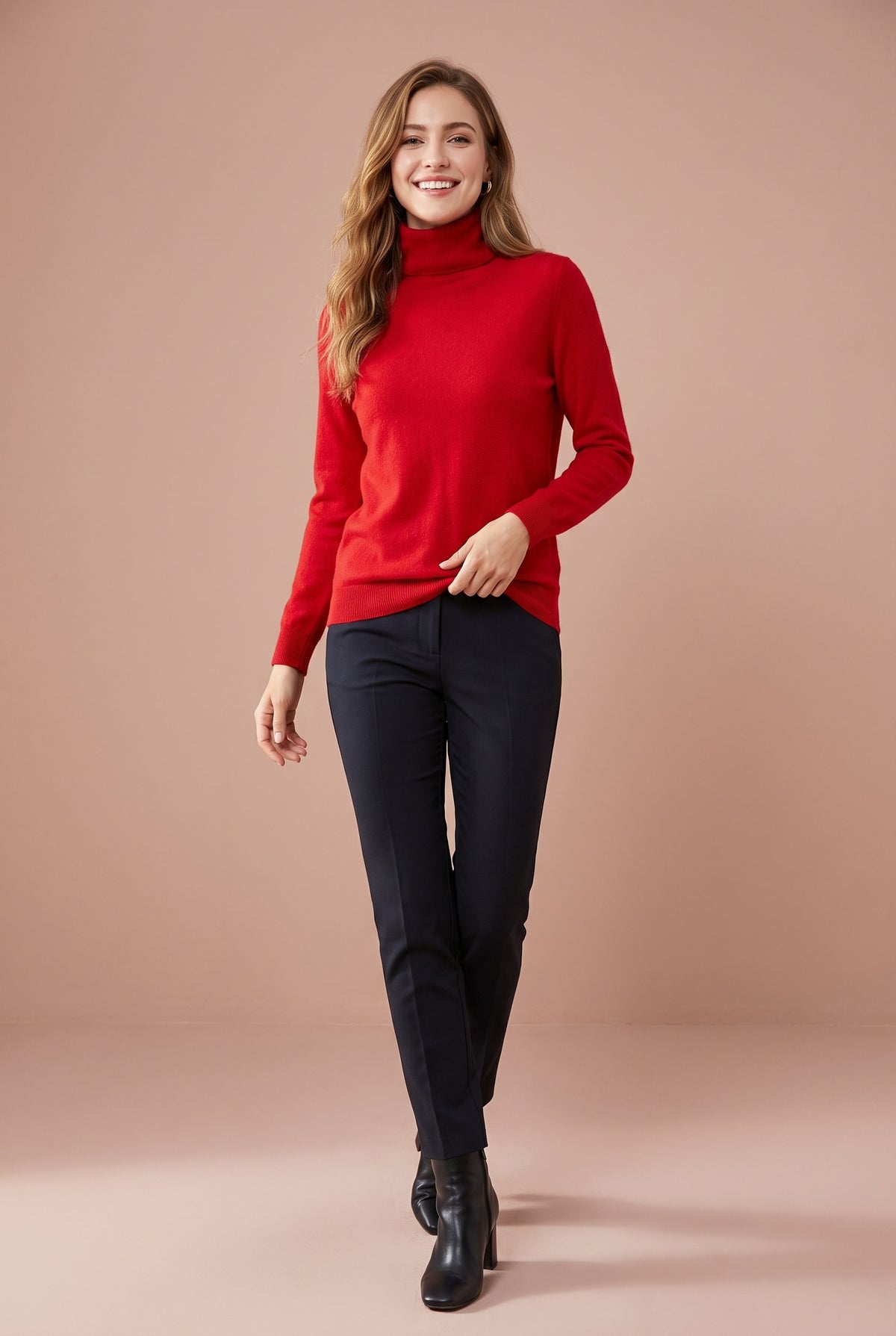 DAHLIA Merino Wool Mock Neck Jumper in red, front