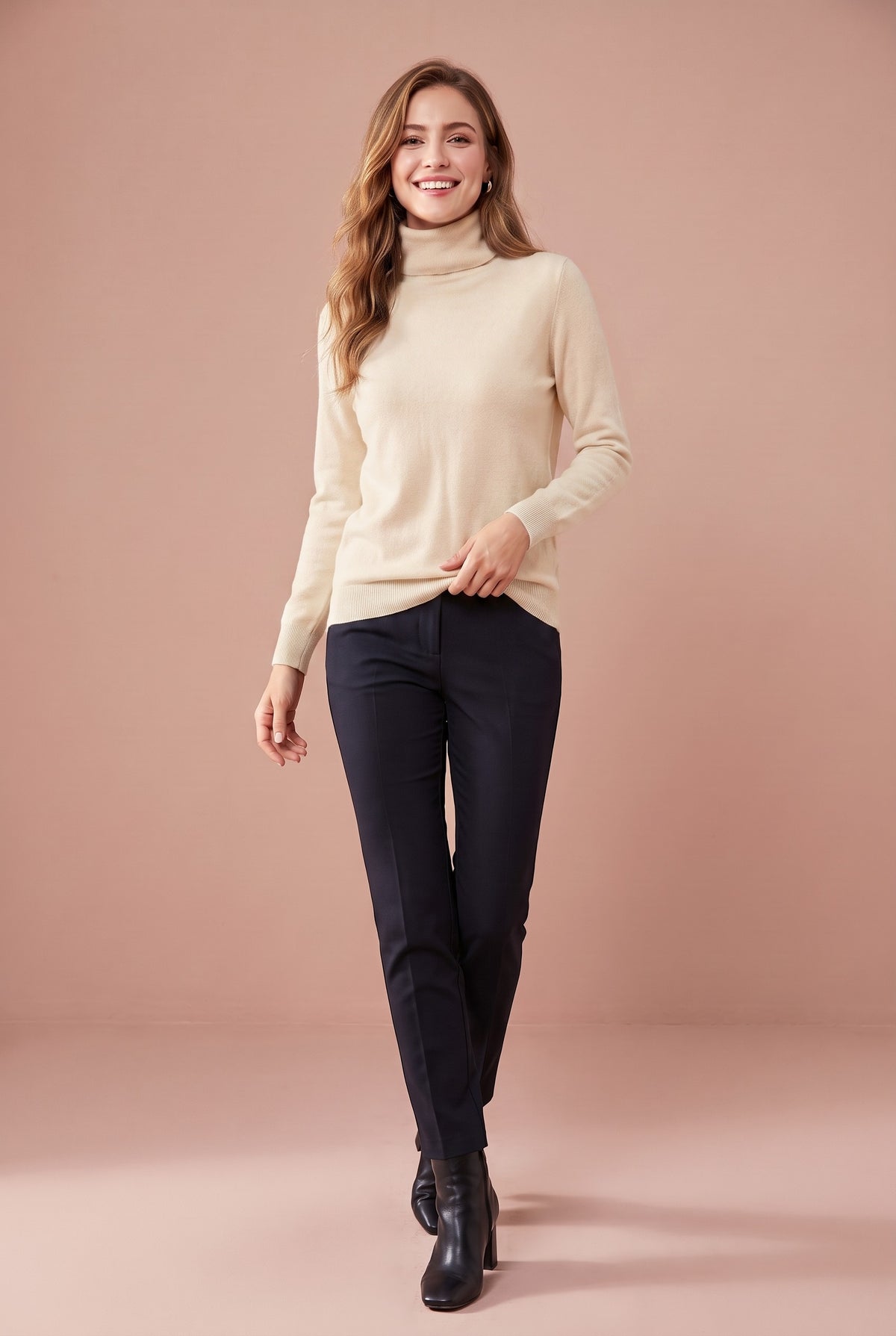 DAHLIA Merino Wool Mock Neck Jumper in cream, front