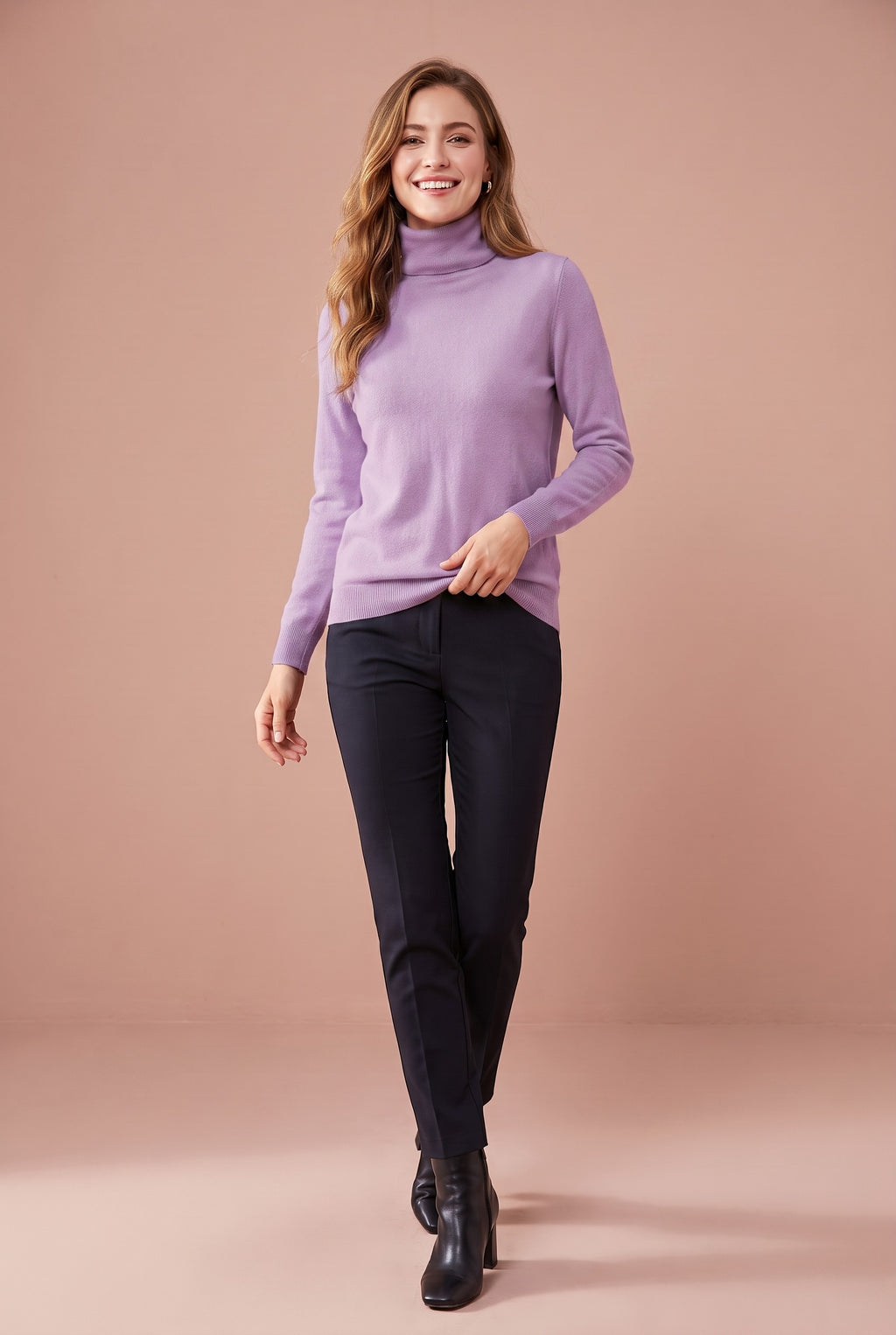DAHLIA Merino Wool Mock Neck Jumper in lilac, front