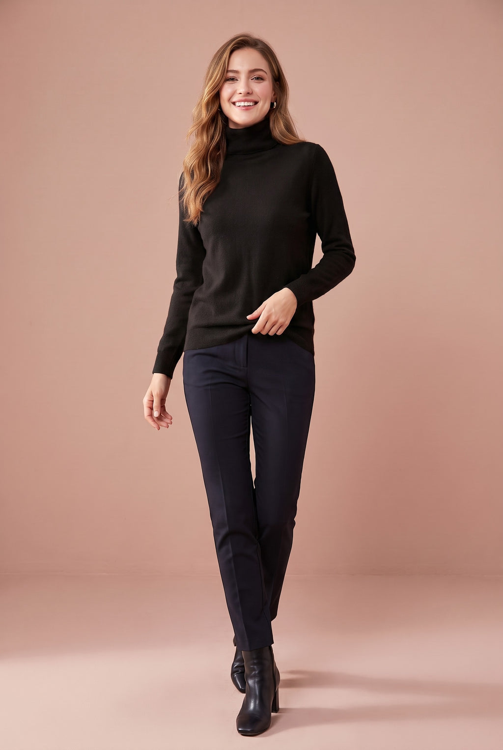 DAHLIA Merino Wool Mock Neck Jumper in black, front