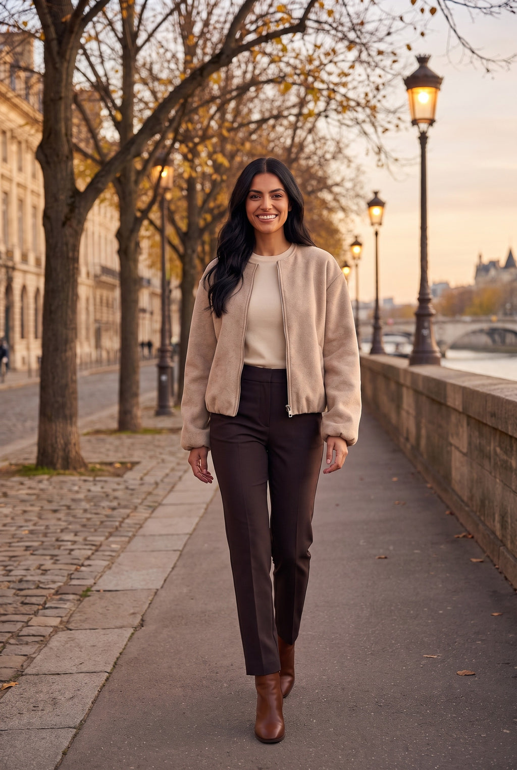DARCY Fluffy Collarless Cropped Bomber Jacket, lifestyle